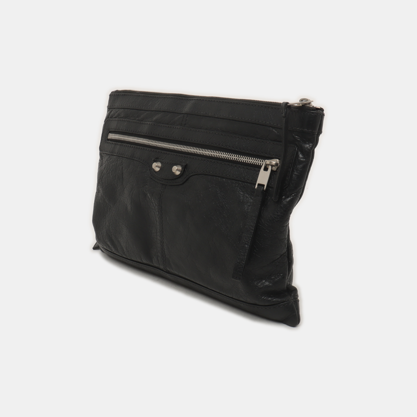 BALENCIAGA Classic City Black Lamb Skin Clutch Silver Hardware-(SKU)-935635471