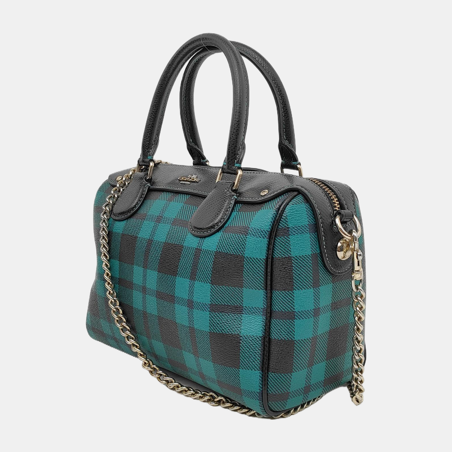 COACH BENNETT Medium size Green Coated Canvas Studs Shoulder Bag Crossbody Hobo Golden hardware Removable shoulder strap-(SKU)-942282221