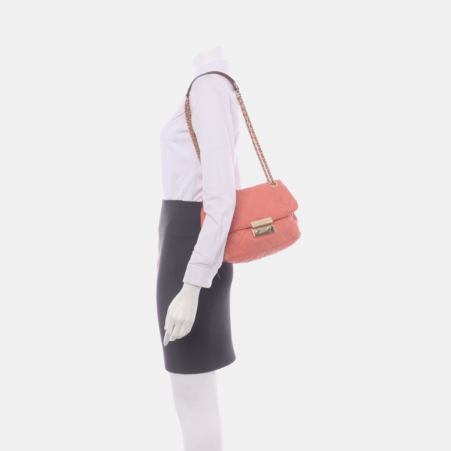 MICHAEL KORS Sloan Orange-pink cowhide quilted crossbody bag/shoulder bag/handbag Golden hardware-(SKU)-932342596