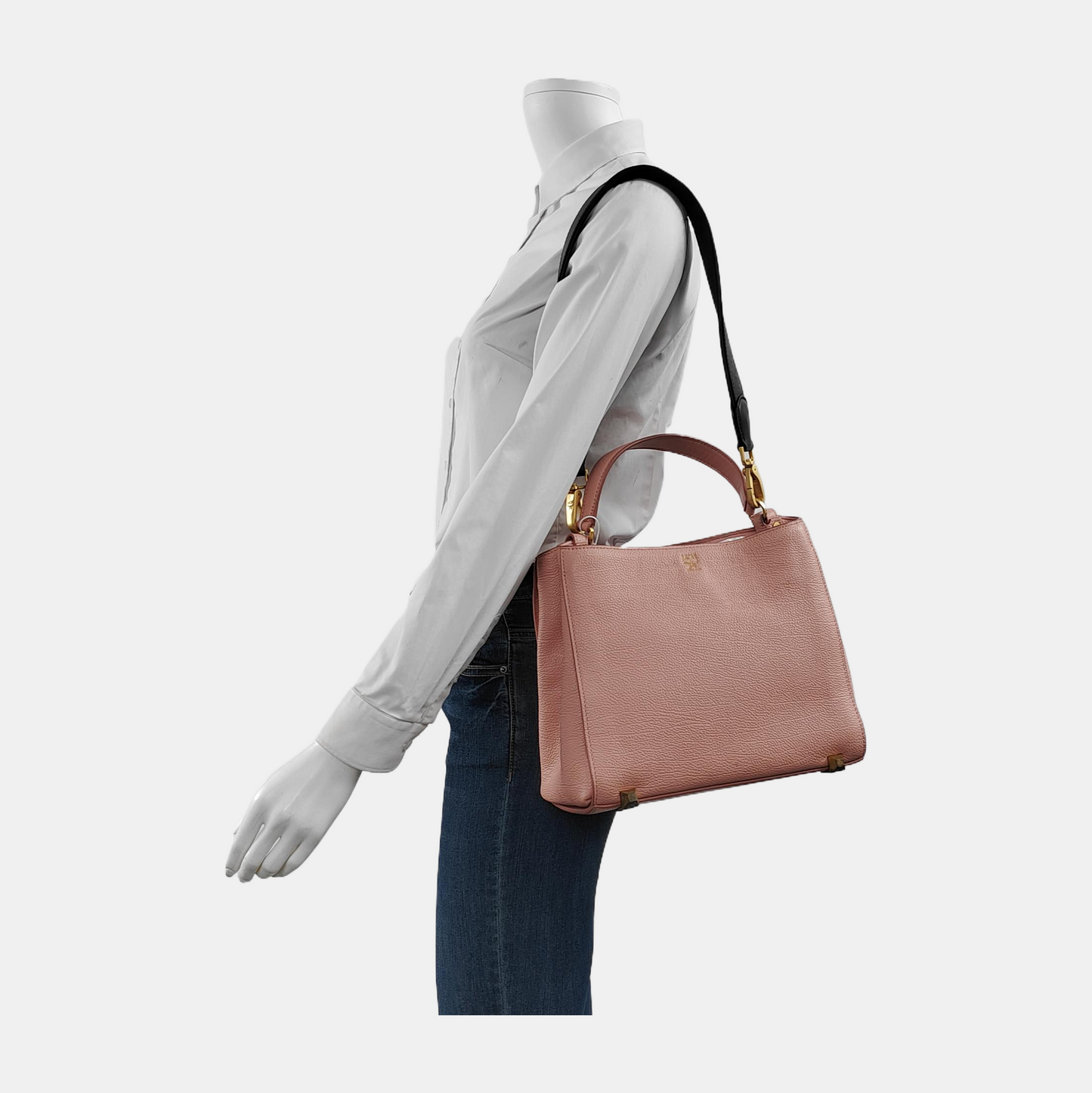 MCM Tote bag Pink Leather Studs Single Shoulder Bag Tote Bag Golden hardware Removable shoulder strap-(SKU)-944137906