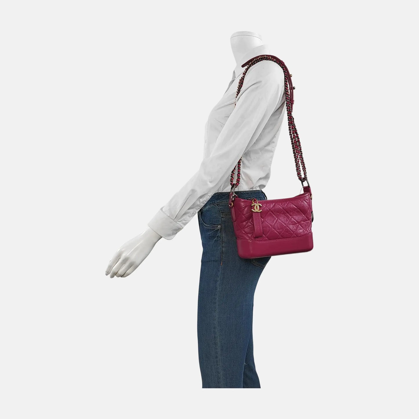 CHANEL GABRIELLE Small Magenta Calfskin Quilted Cannage Shoulder Bag, Crossbody Bag with Detachable Strap and 28 Compartments-(SKU)-946020995