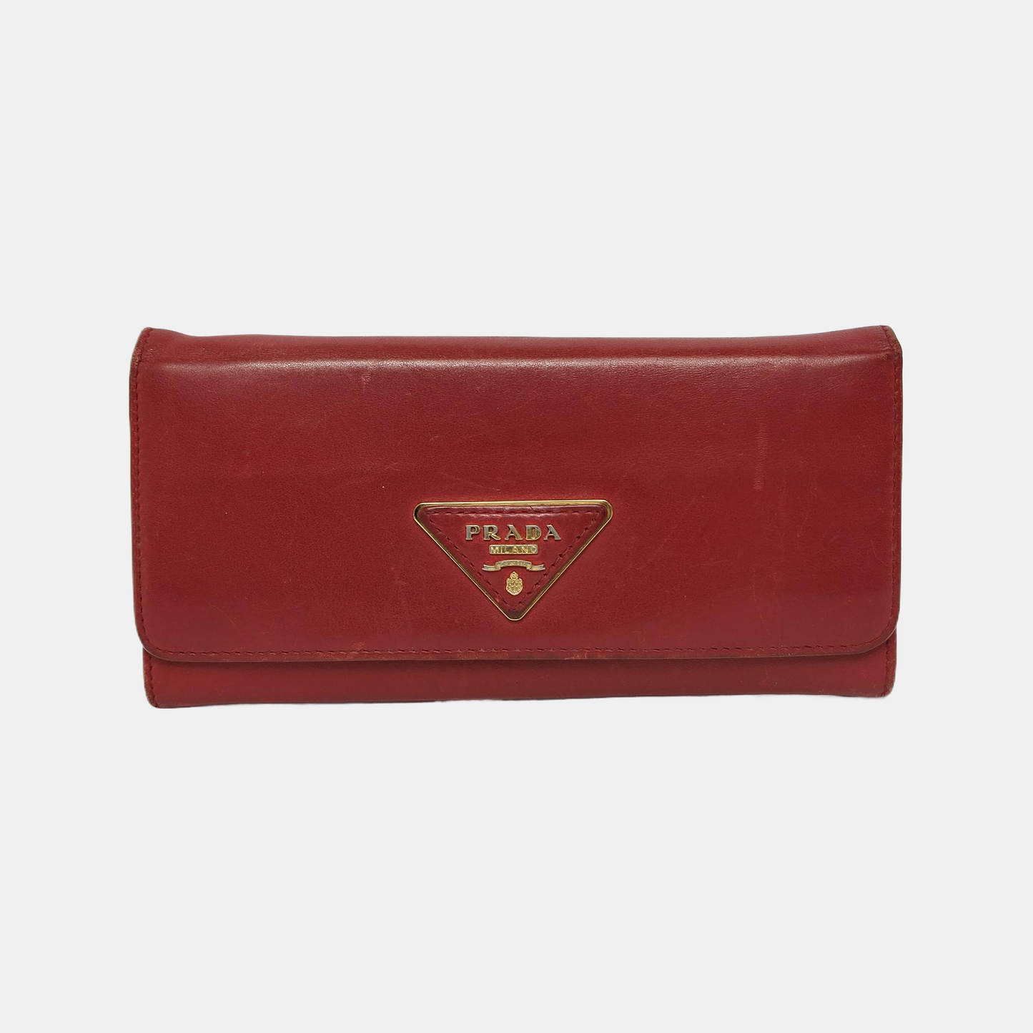 PRADA Red Cowhide Logo Wallet Golden hardware-(SKU)-942850390