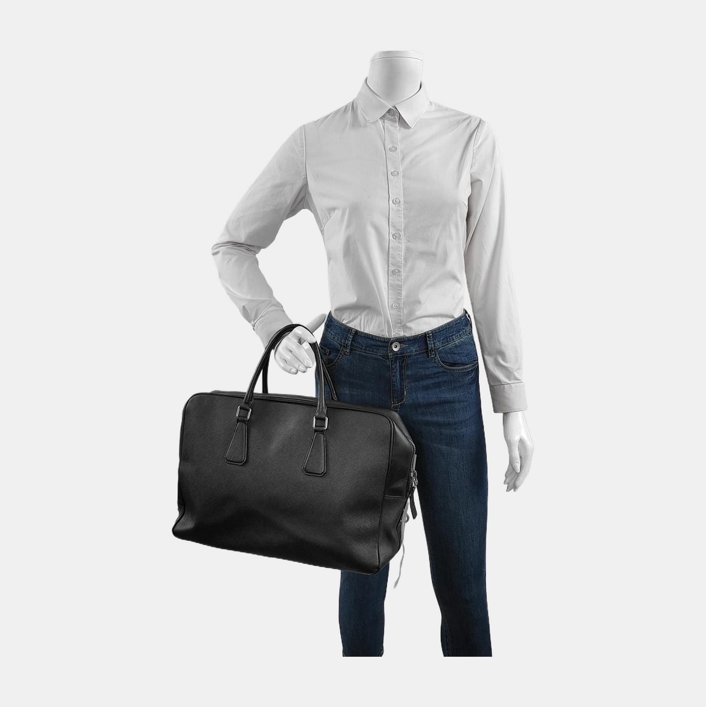 PRADA Black Cowhide Cross Grain Handbag Silver Hardware-(SKU)-945045232
