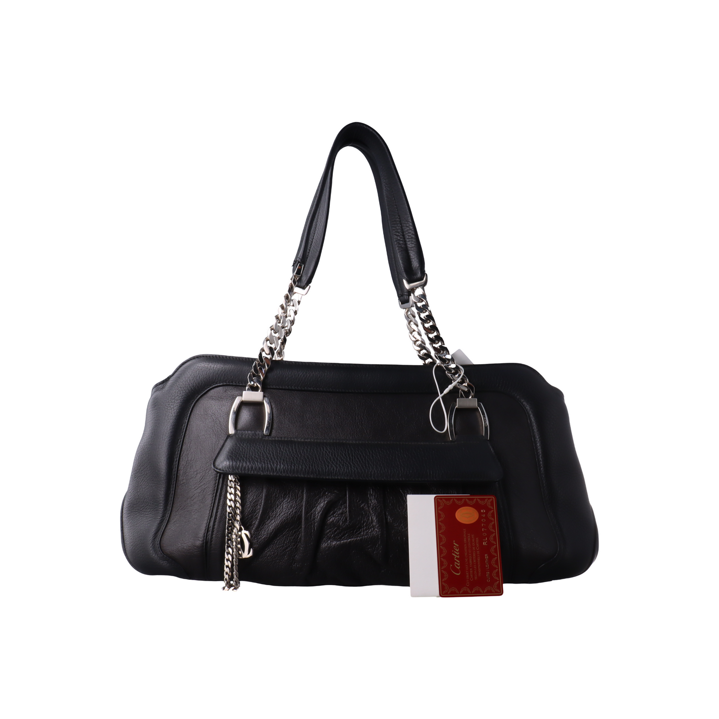 Cartier Tote bag Black Leather Single Shoulder Bag Silver Hardware-(SKU)-932283889