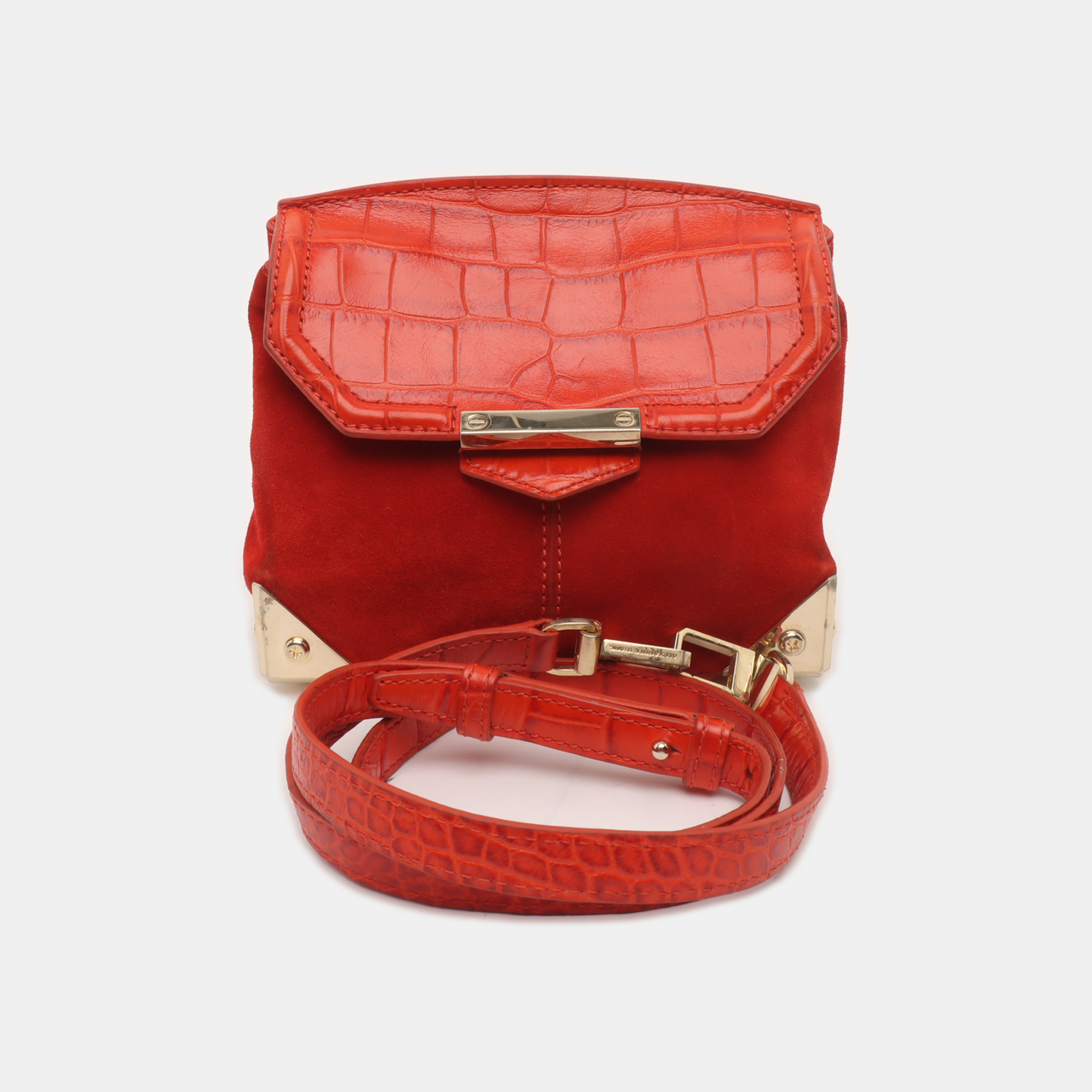 Alexander Wang Marion Orange-red suede rivet crocodile-pattern shoulder bag/crossbody bag Golden hardware Removable shoulder strap-(SKU)-928445182