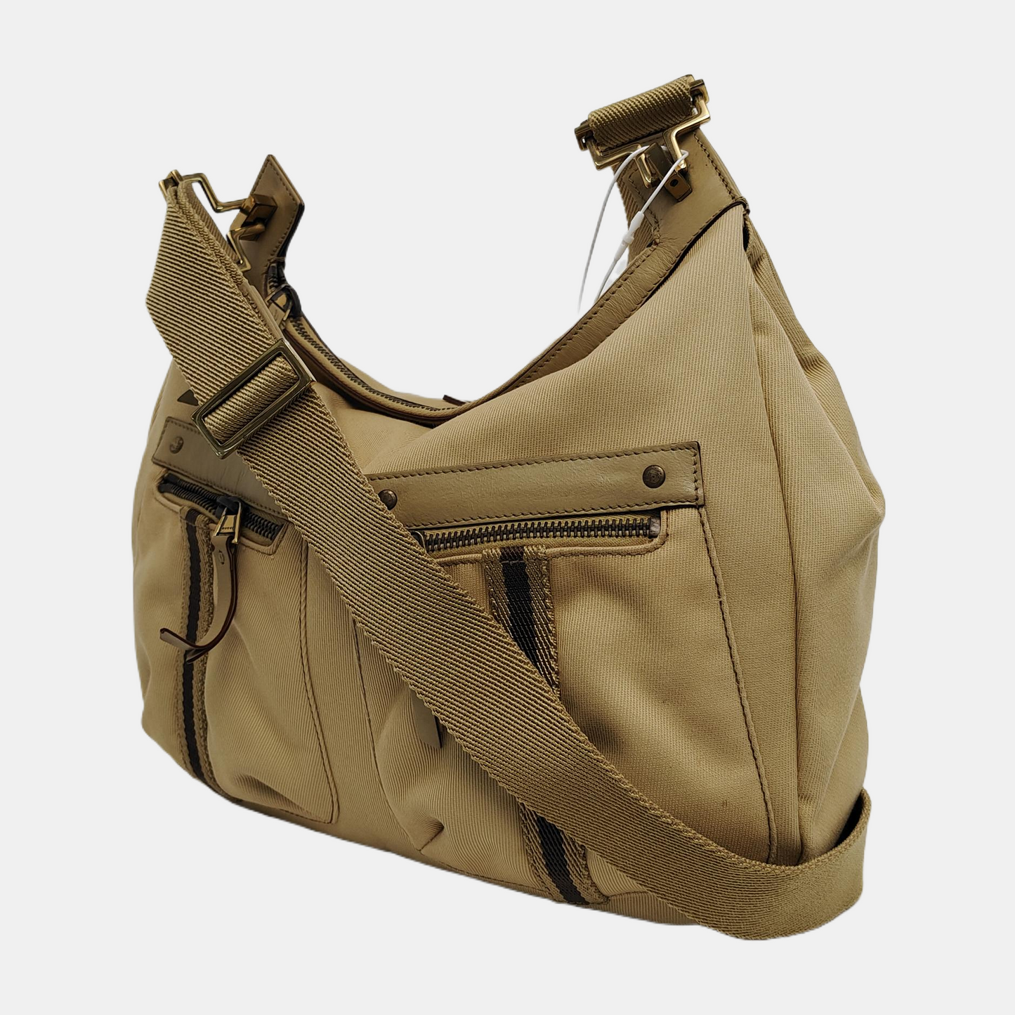 GUCCI Khaki Canvas Single Shoulder Bag, Crossbody Bag Golden hardware-(SKU)-941853667