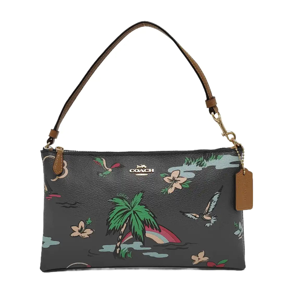 COACH Dark Gray Cowhide Printed Carriage Single Shoulder Bag Golden hardware-(SKU)-941934573