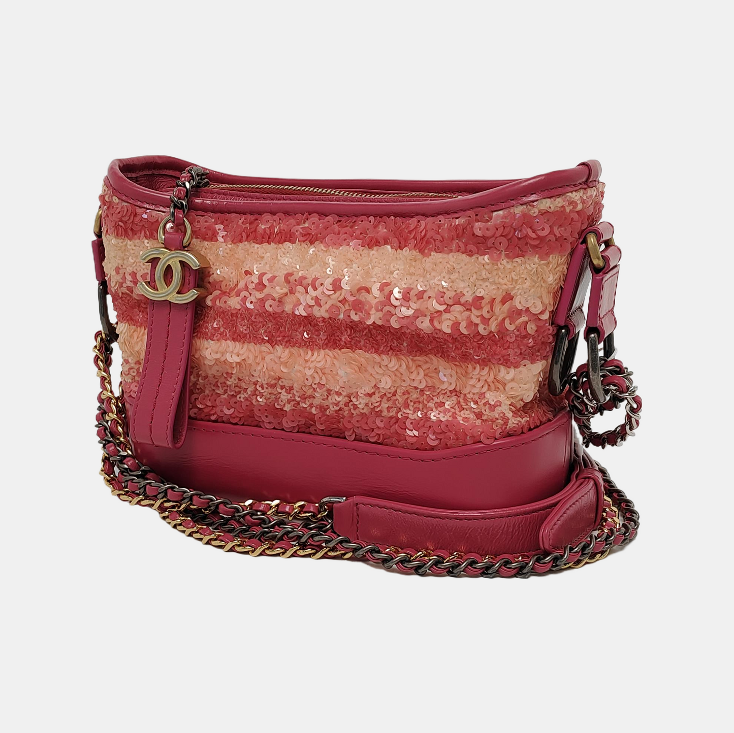 CHANEL GABRIELLE Small Size Sequin Hobo Bag Crossbody Bag Golden Silver Ruthenium Hardware 26 Opening Removable Strap-(SKU)-946022505