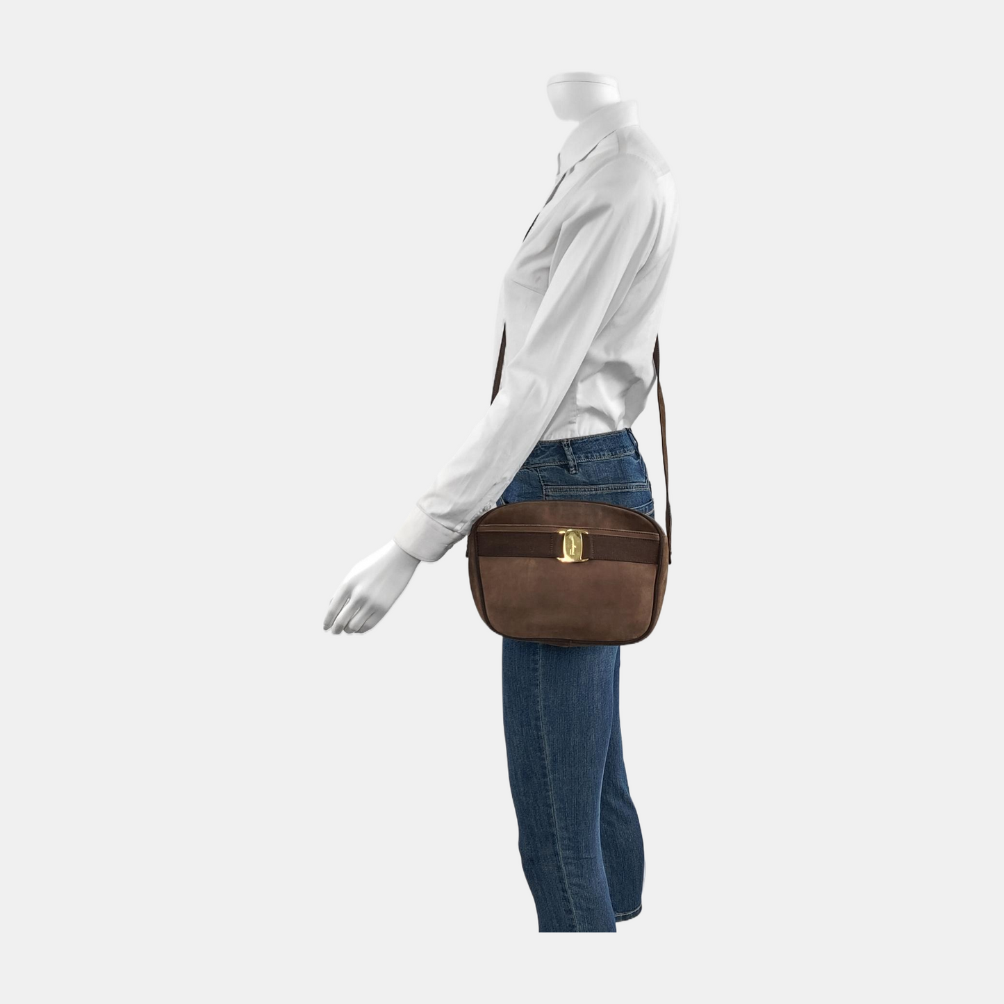 FERRAGAMO Vara Brown Leather Crossbody Single Shoulder Bag Golden hardware-(SKU)-944711429