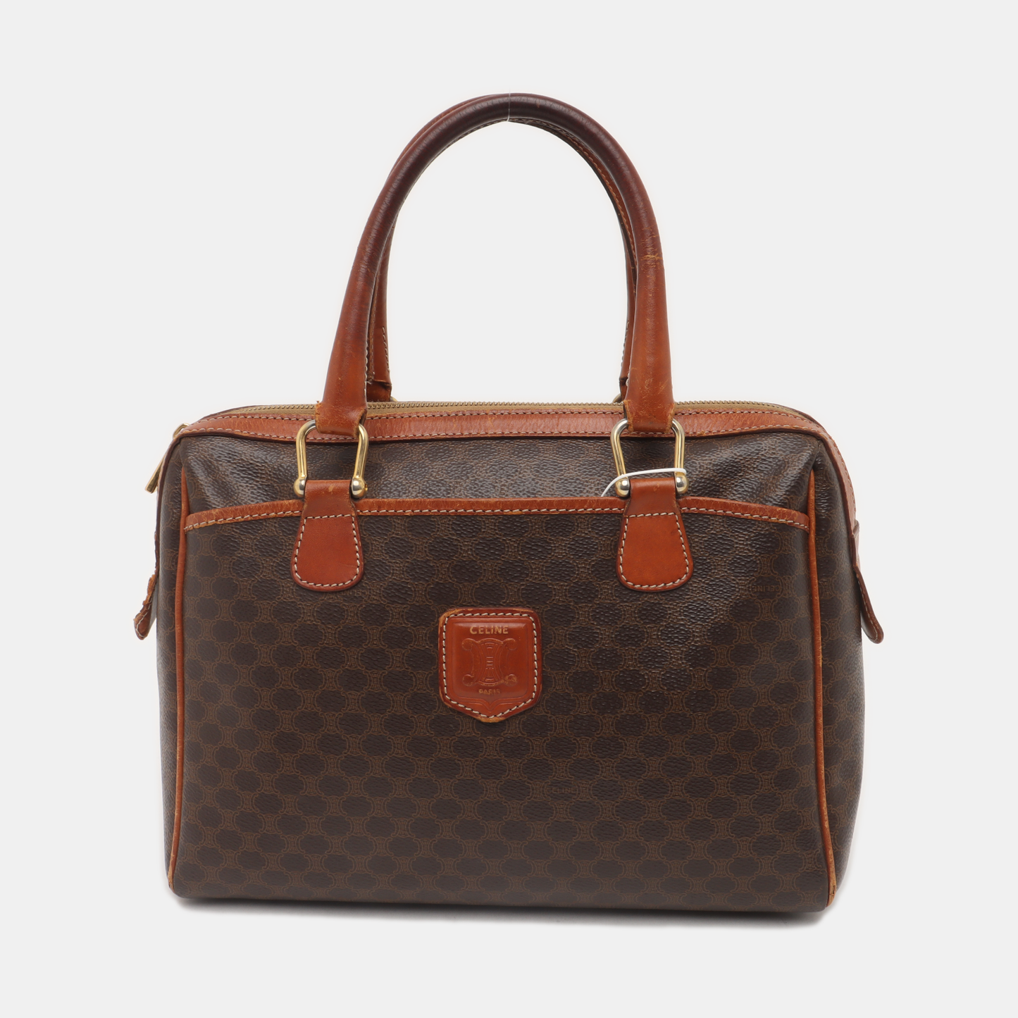CELINE MACADAM Brown Coated Canvas Triumph Tote Bag Golden hardware-(SKU)-935552014
