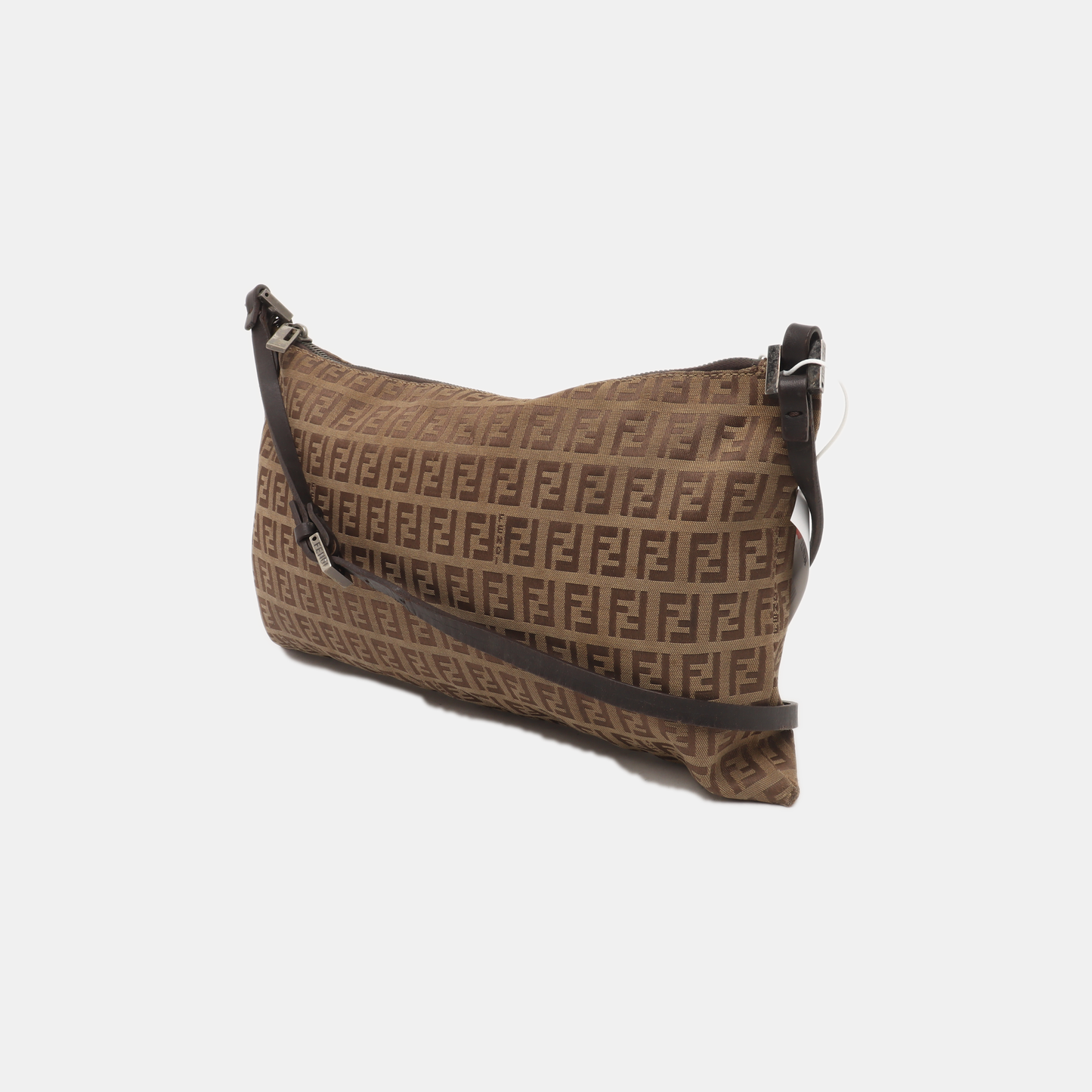 FENDI 棕色织物双F提花Single Shoulder Bag Crossbody Bag Ruthenium color hardware-(SKU)-933631285