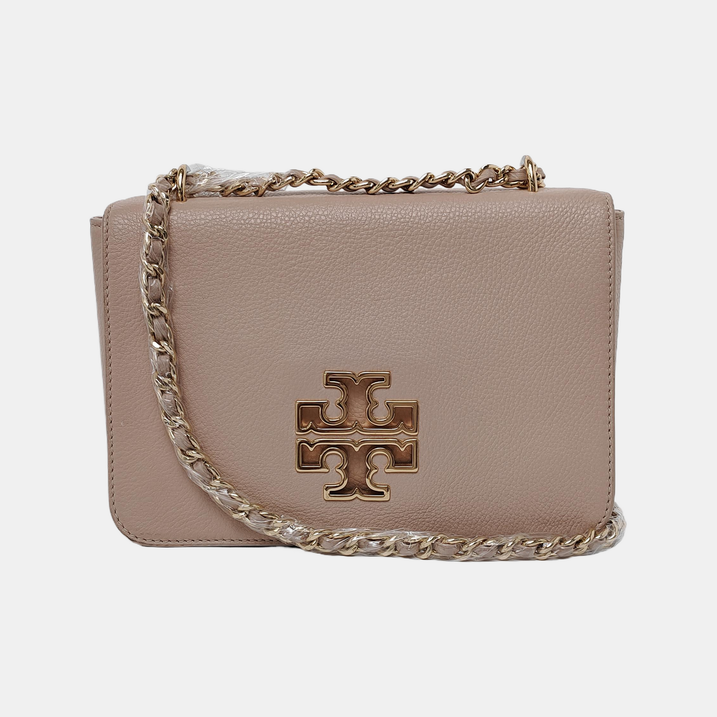 TORY BURCH Britten Nude Pink Calf Leather Crossbody Shoulder Bag Golden hardware-(SKU)-939905085