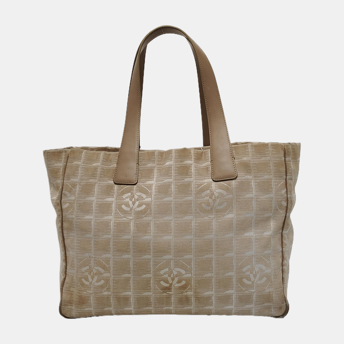 CHANEL TRAVEL LINE Ivory Fabric Ice Grid Single Shoulder Bag Tote Bag Golden hardware 9nan-(SKU)-944131983