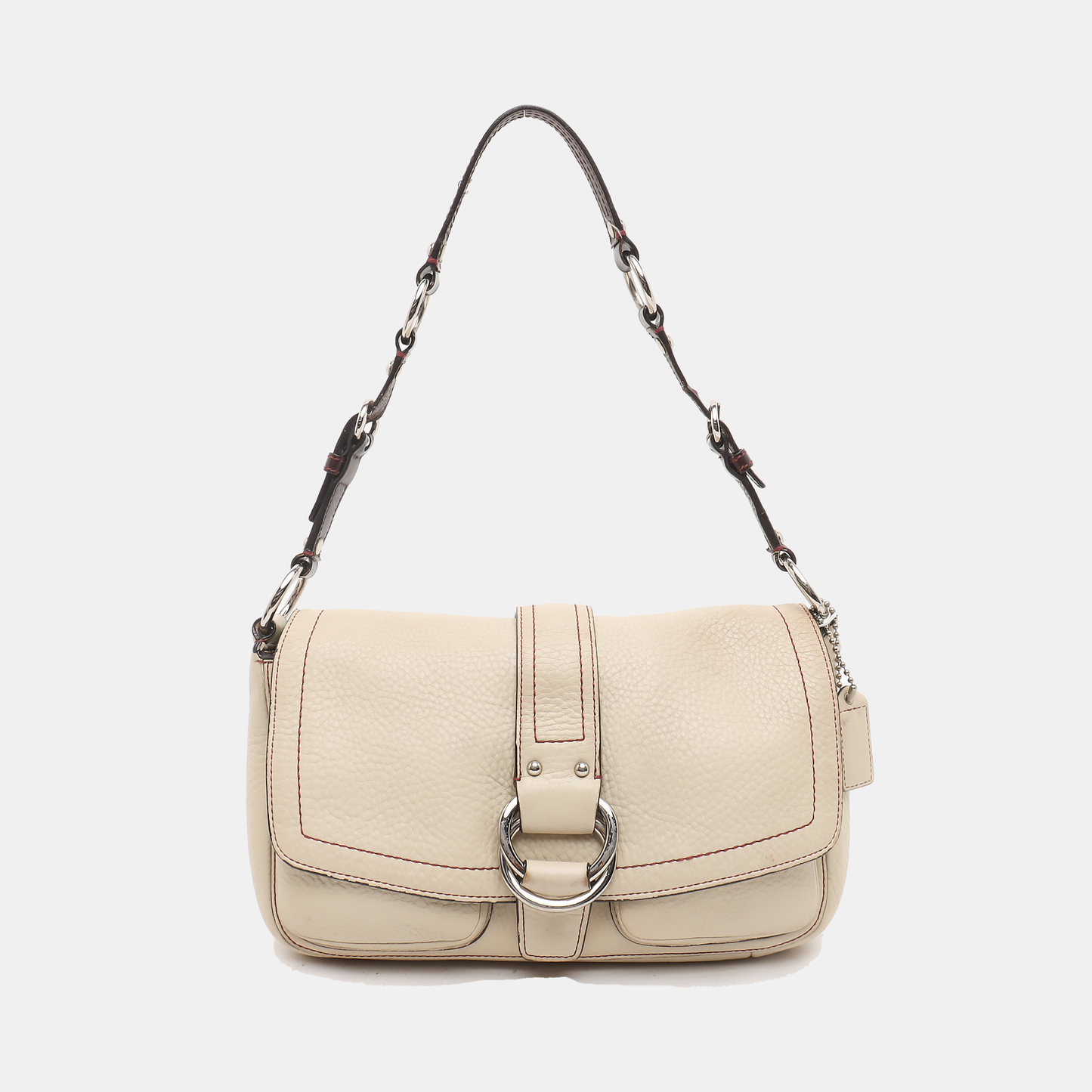 COACH Beige Leather Single Shoulder Bag Handbag Silver Hardware Removable shoulder strap-(SKU)-929326305