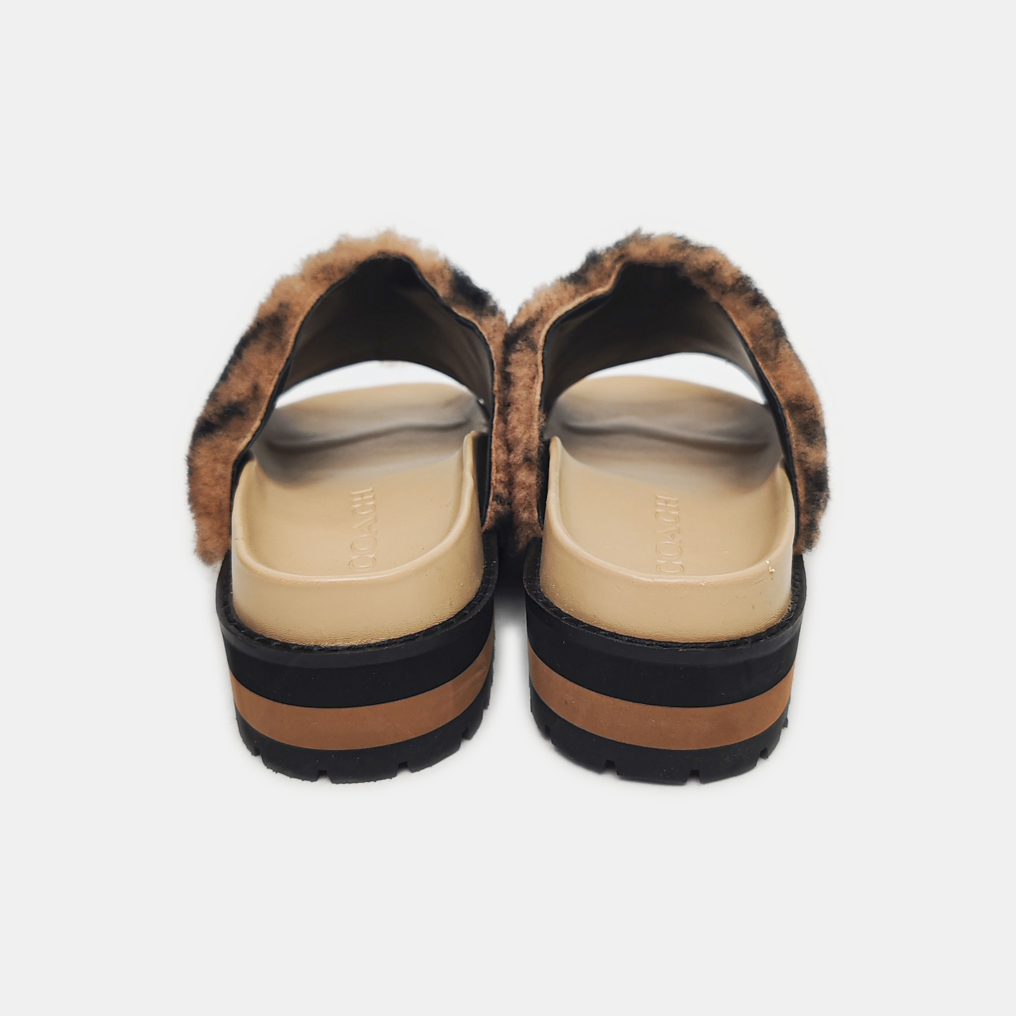 COACH 36.5code Summer Dark Brown Fabric Women's Mid Heel Slippers-(SKU)-942946277