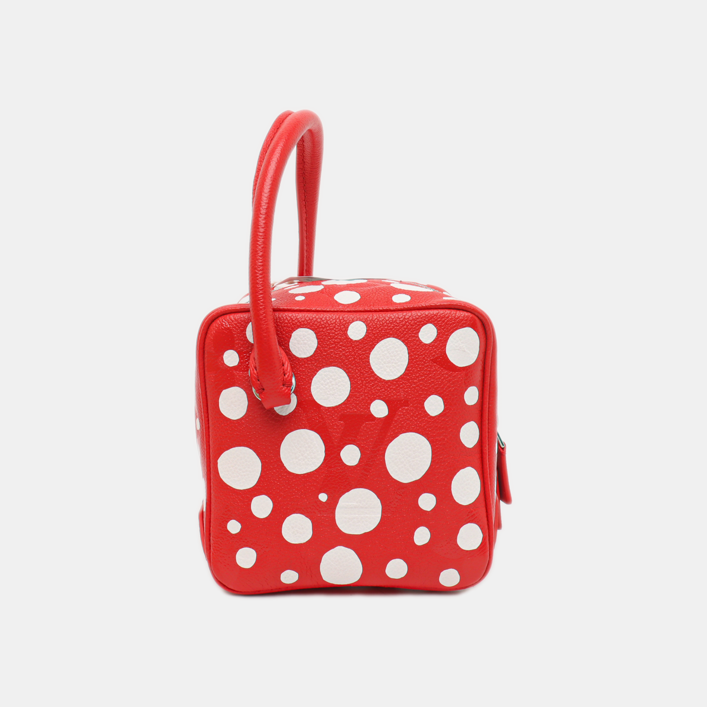 LOUIS VUITTON SQUARE Red Leather Printed Handbag with Silver Hardware, Removable Shoulder Strap-(SKU)-14440805