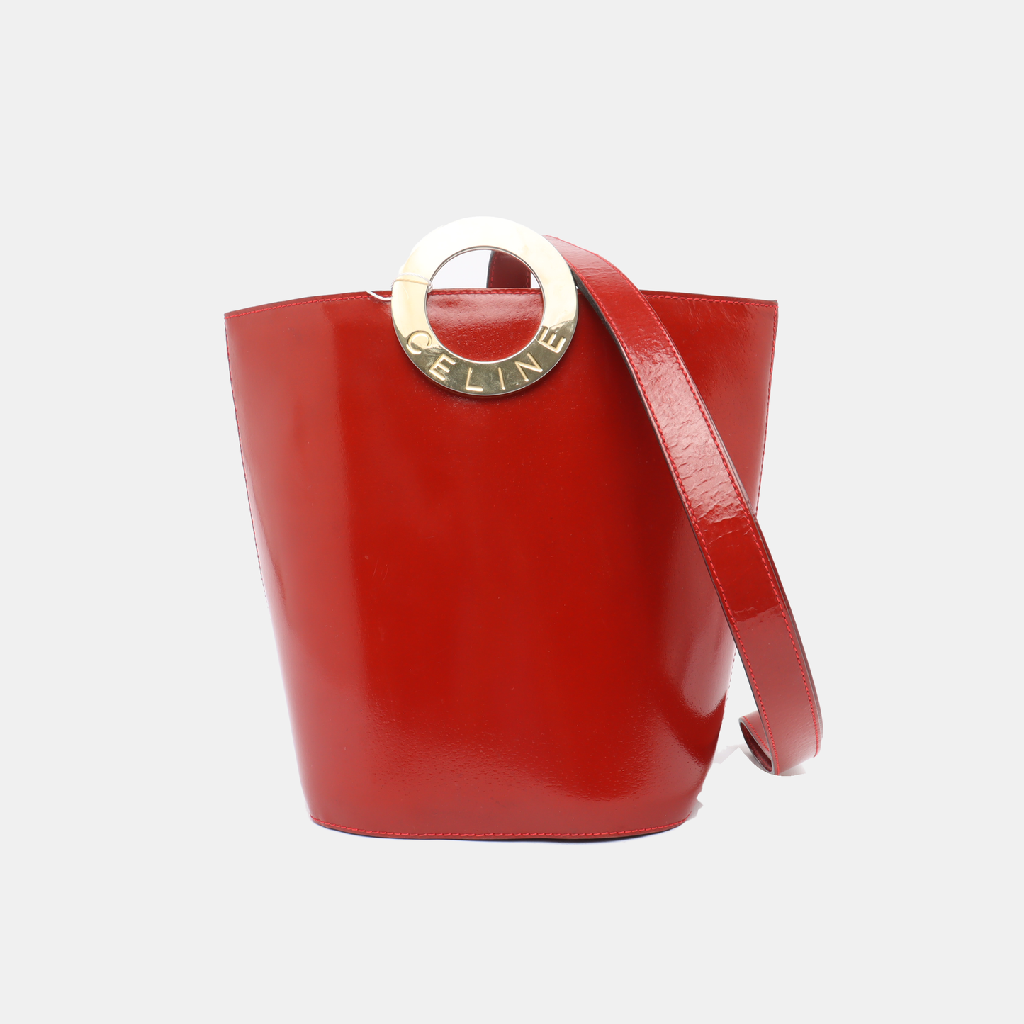 CELINE Bucket bag Red Cowhide Embossed Single Shoulder Bag Golden hardware Vintage model-(SKU)-12936054