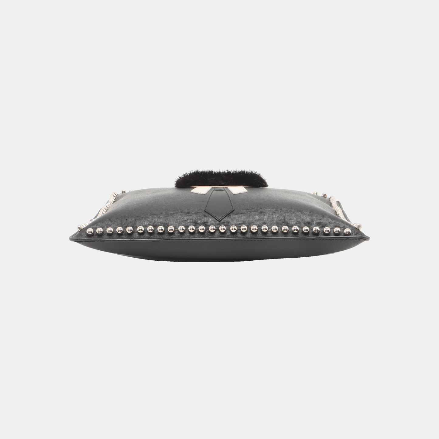 FENDI Karlito Black Leather Studs Handbag Silver Hardware-(SKU)-934933009