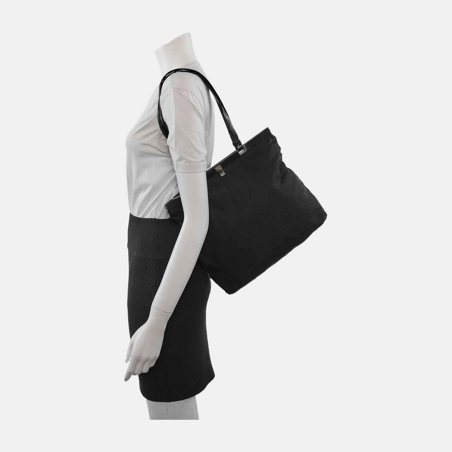 PRADA Tote bag Black Nylon Single Shoulder Bag Tote Bag Silver Hardware-(SKU)-941056394