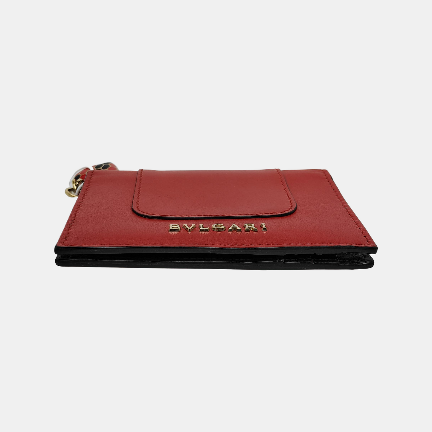 BVLGARI SERPENTI FOREVER Red Calf Leather Quilted Snake Head Bag Card Case Golden hardware-(SKU)-940744006