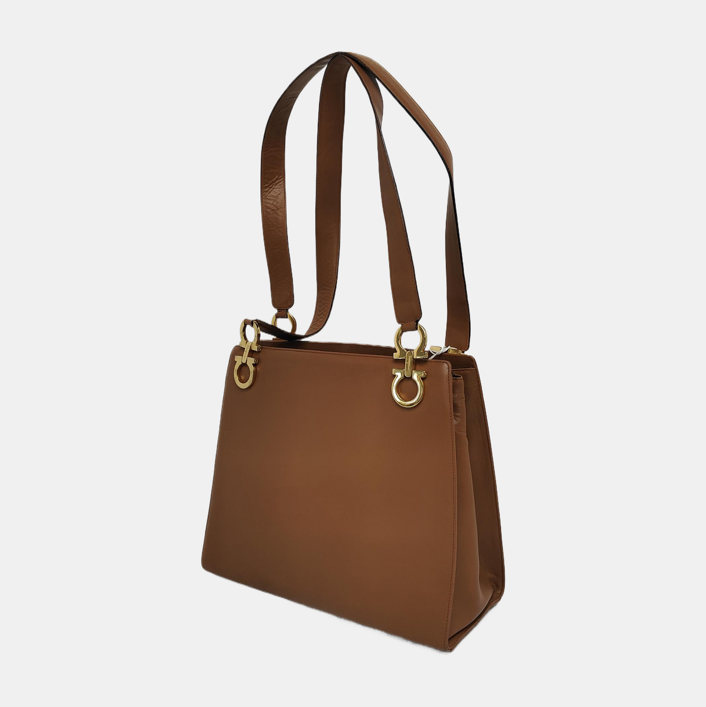 FERRAGAMO Tote bag Brown Cowhide Single Shoulder Bag Tote Golden hardware-(SKU)-941975755