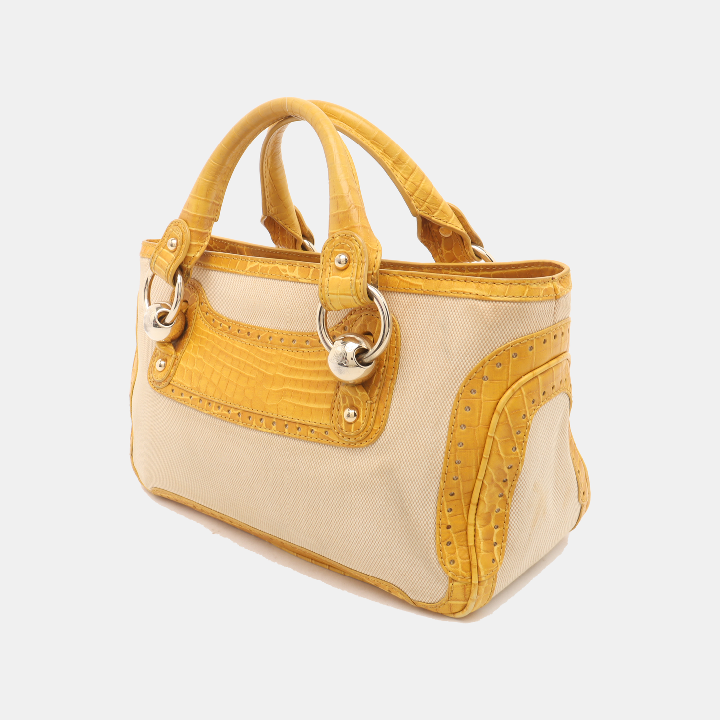CELINE BOOGIE Beige canvas textured handbag Silver Hardware-(SKU)-938171667
