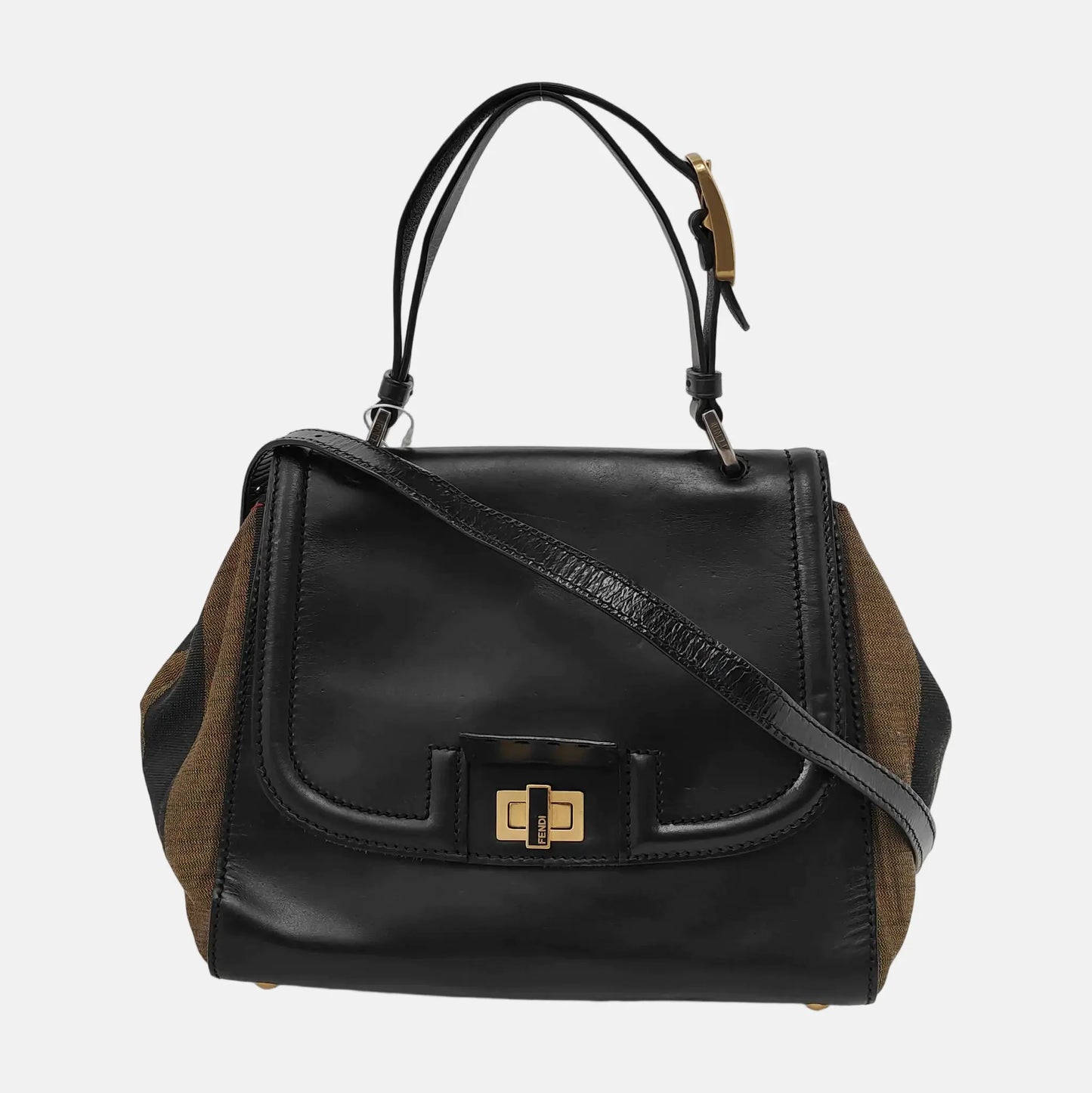 FENDI Silvana Black Leather Single Shoulder Bag Crossbody Bag Handbag Golden Silver Hardware Removable shoulder strap-(SKU)-946084214
