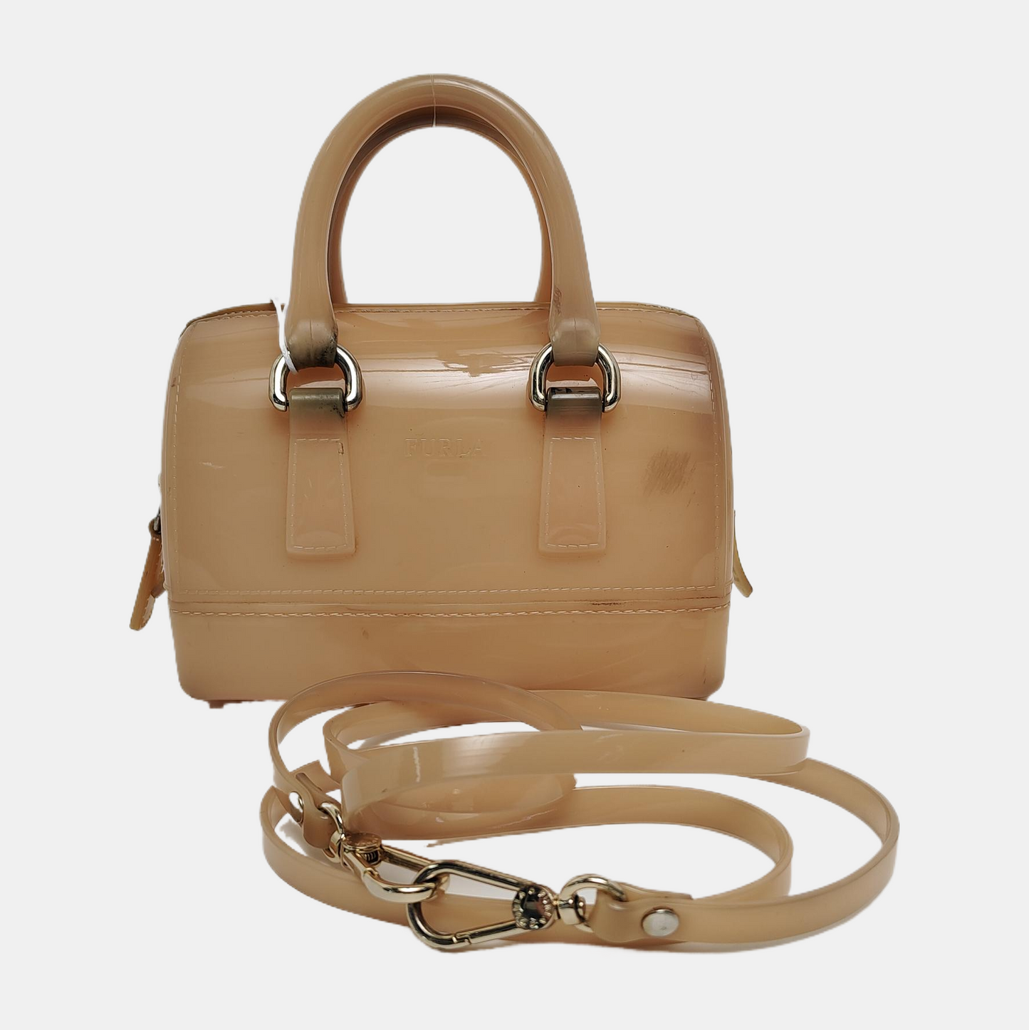 FURLA Candy mini Beige Special Material Crossbody Handbag Single Shoulder Bag Golden hardware Removable shoulder strap-(SKU)-940910047
