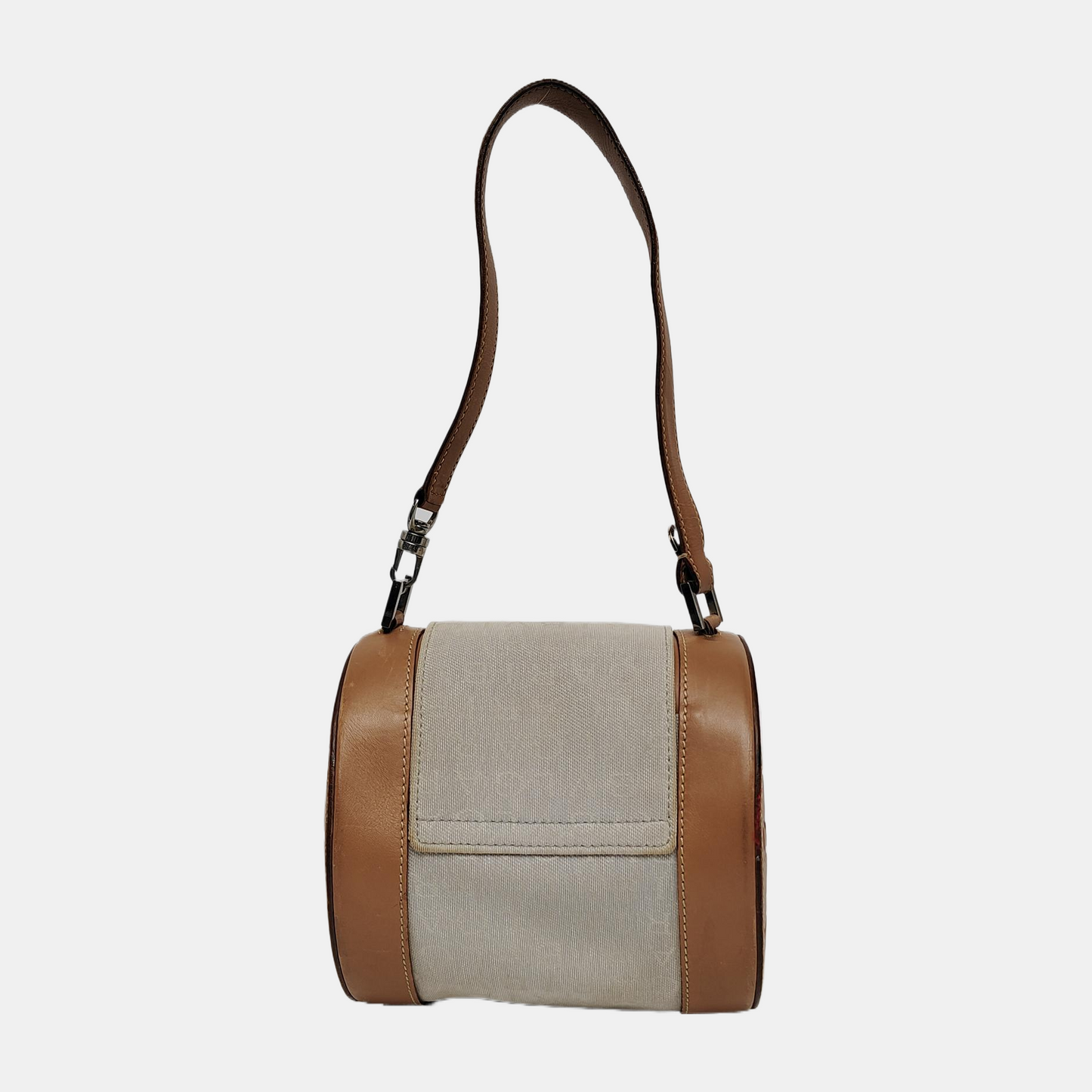 BVLGARI B ZERO Grey Canvas Jacquard Embossed Handbag Shoulder Bag Silver Hardware-(SKU)-941333720