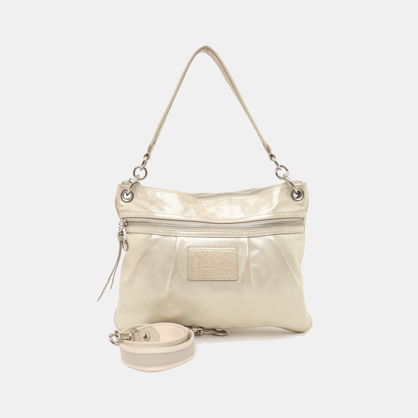 COACH Champagne Special Material Patchwork Quilted Single Shoulder Bag Silver Hardware Removable shoulder strap-(SKU)-937632095