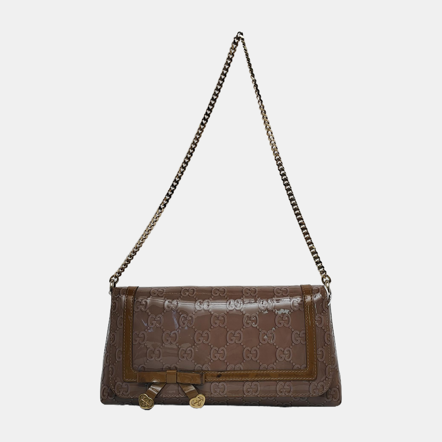 GUCCI Light Purple Patent Leather Monogram Damask Single Shoulder Bag Golden hardware-(SKU)-942136381