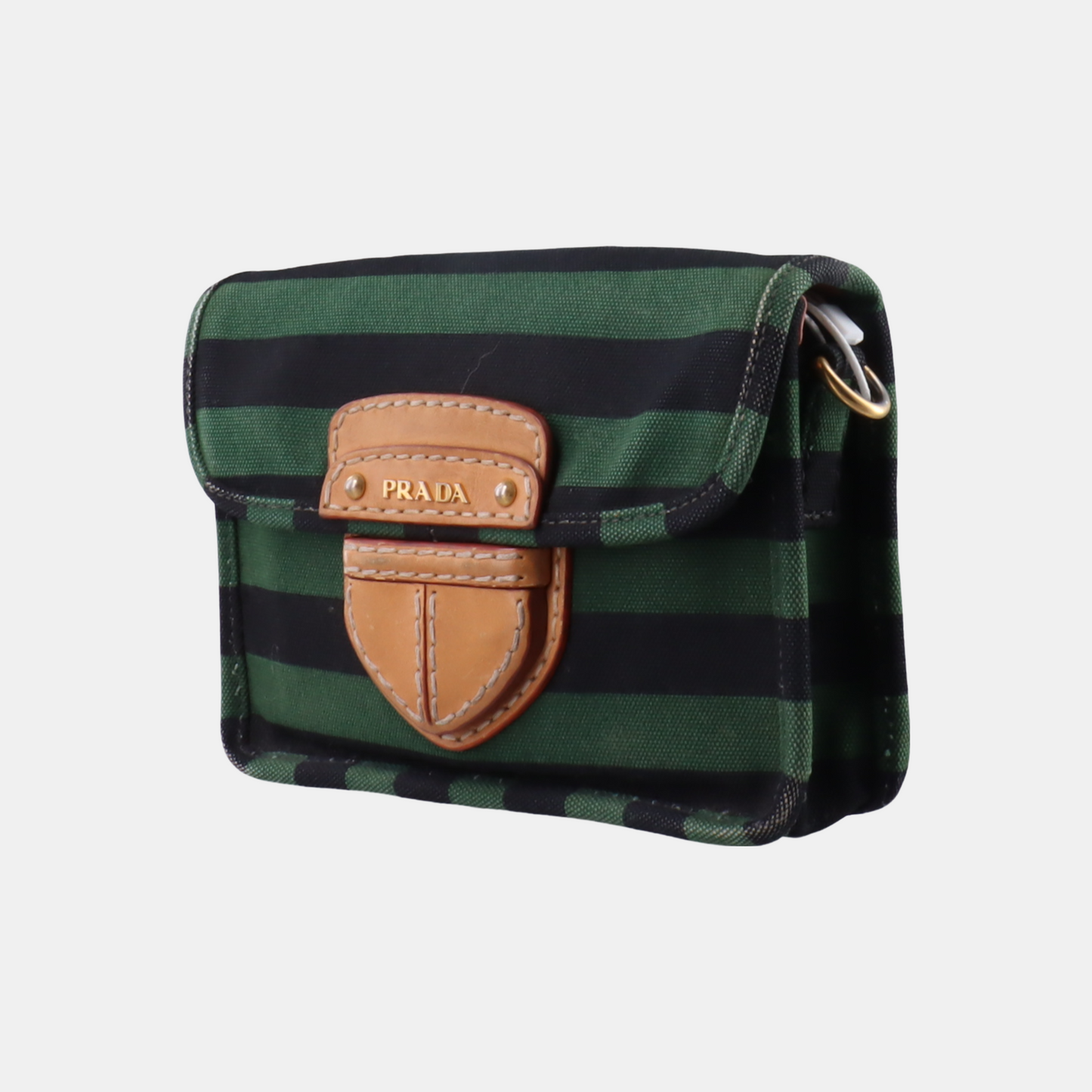 PRADA Green Canvas Stud Quilted Single Shoulder Bag Crossbody Golden hardware Removable shoulder strap-(SKU)-14183352