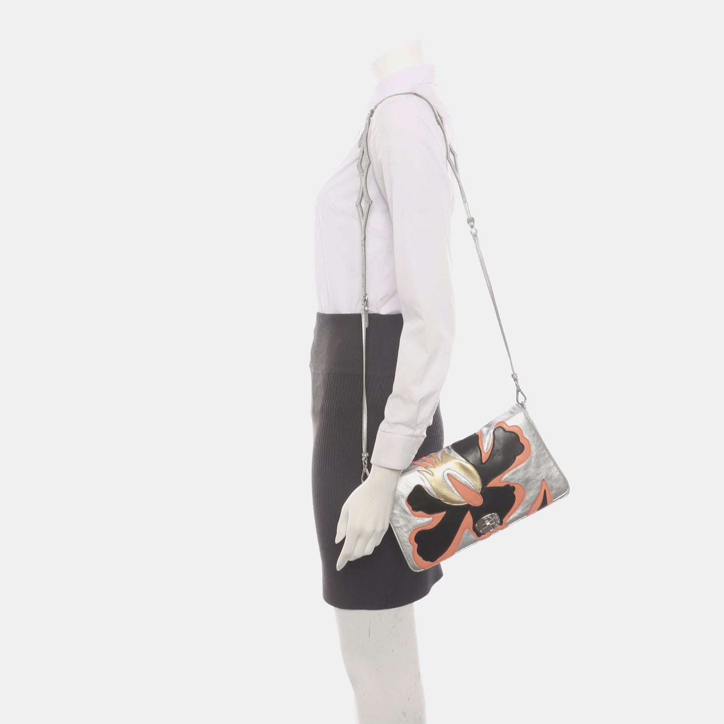 Miu Miu Silver leather patched crossbody bag Silver Hardware Removable shoulder strap-(SKU)-936787329