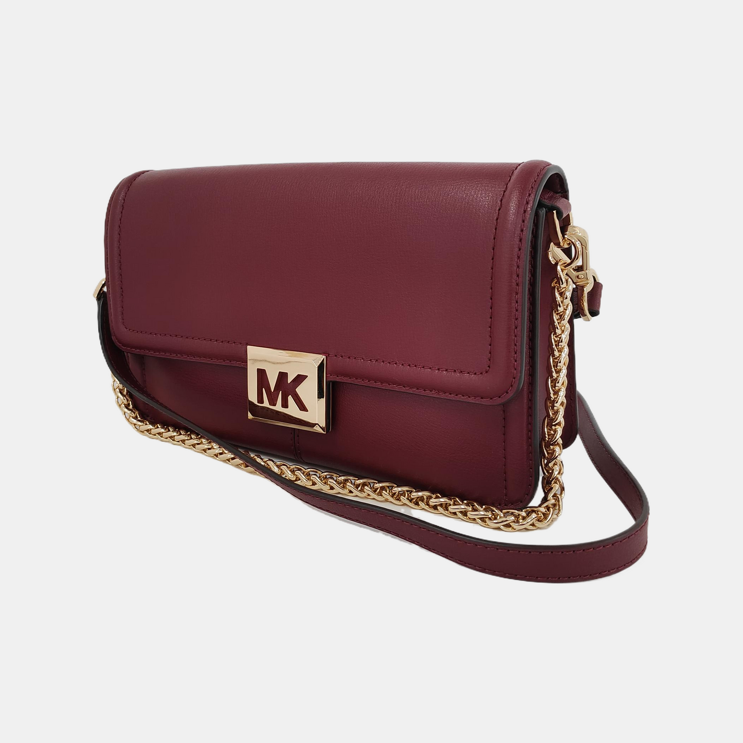 MICHAEL KORS Burgundy Leather Single Shoulder Bag Crossbody Golden hardware Removable shoulder strap-(SKU)-943388056