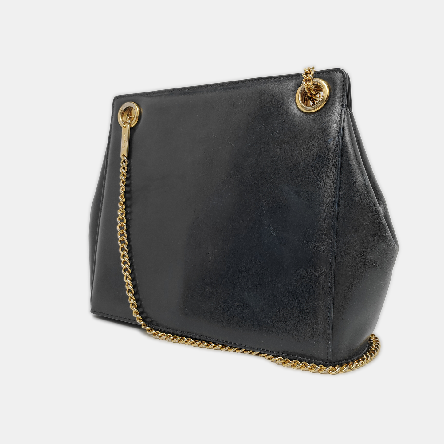 FERRAGAMO Dark Blue Cowhide Embossed Crossbody Bag Single Shoulder Bag Handbag Golden hardware-(SKU)-940146555