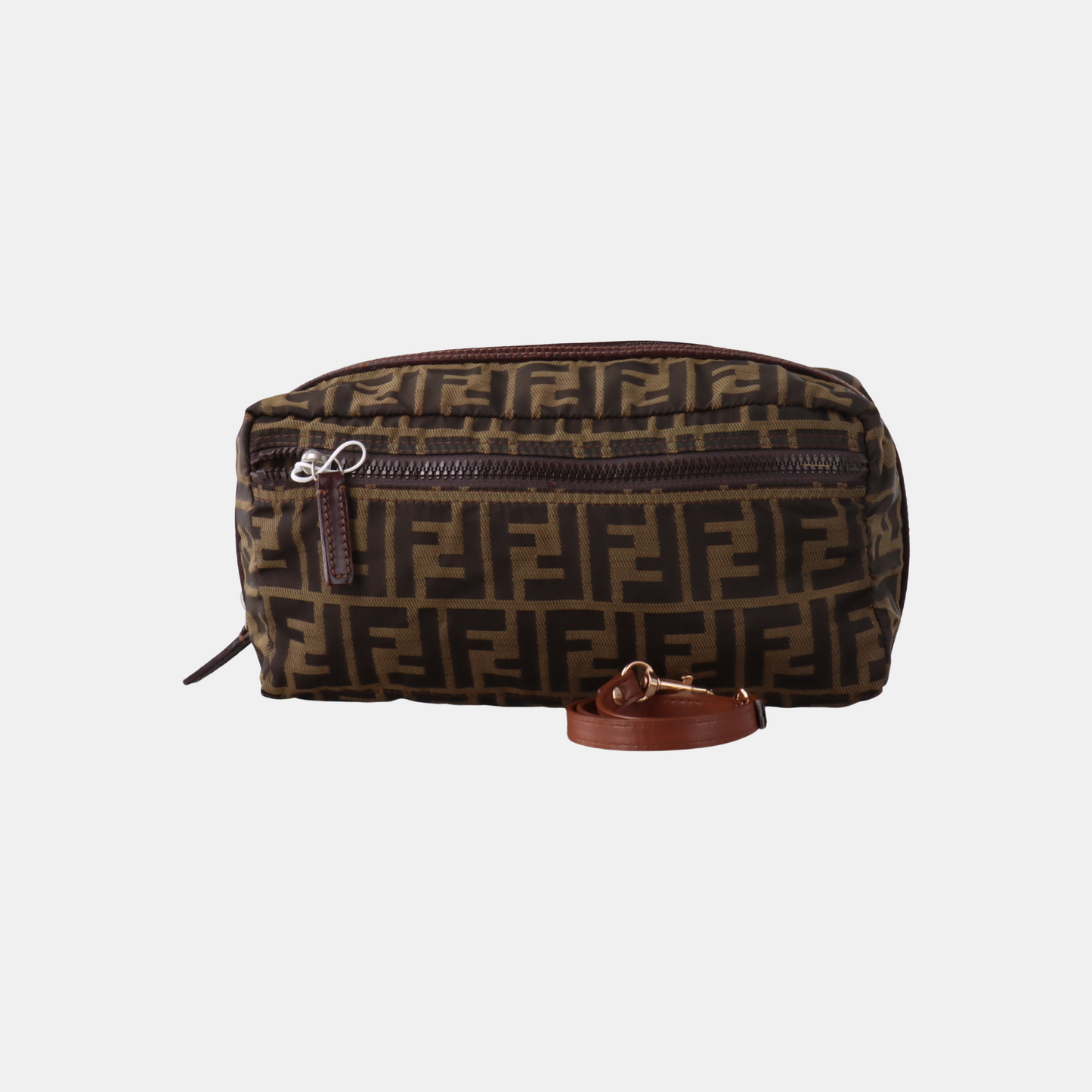 FENDI 棕色织物双F提花手拿包 Silver Hardware-(SKU)-934821117