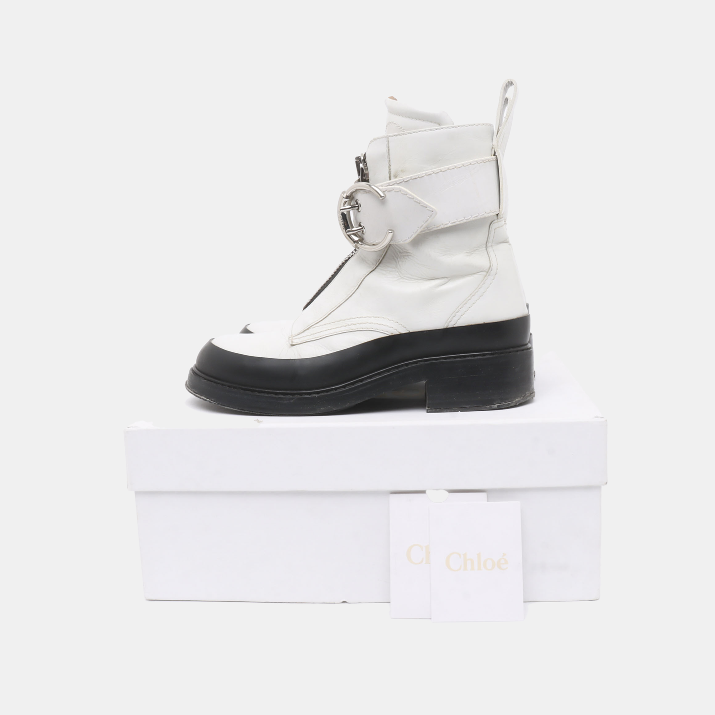 Chloé 39code Spring Autumn White Leather Women's Short Boots-(SKU)-941992725
