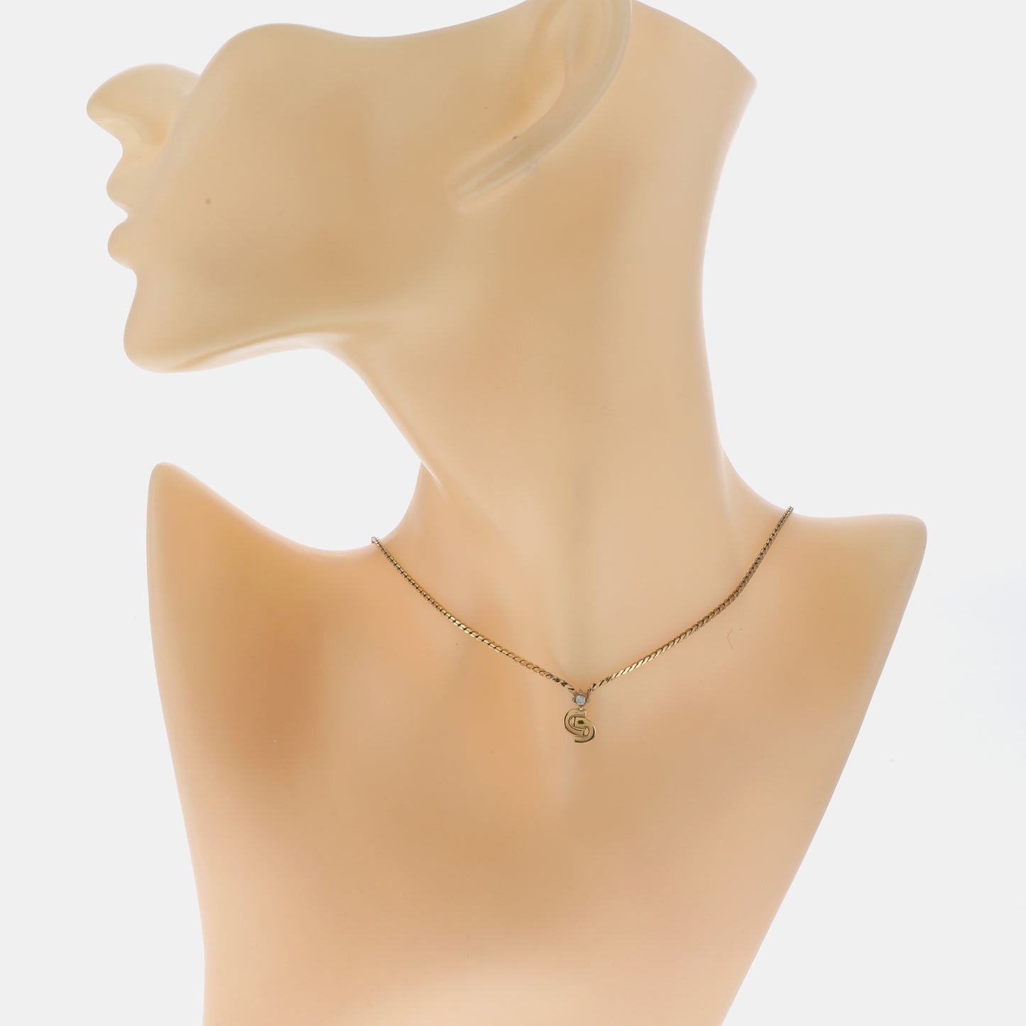 DIOR Mimirose 金色合金人造钻石镶嵌LOGO项链 Length45cm-(SKU)-942921779