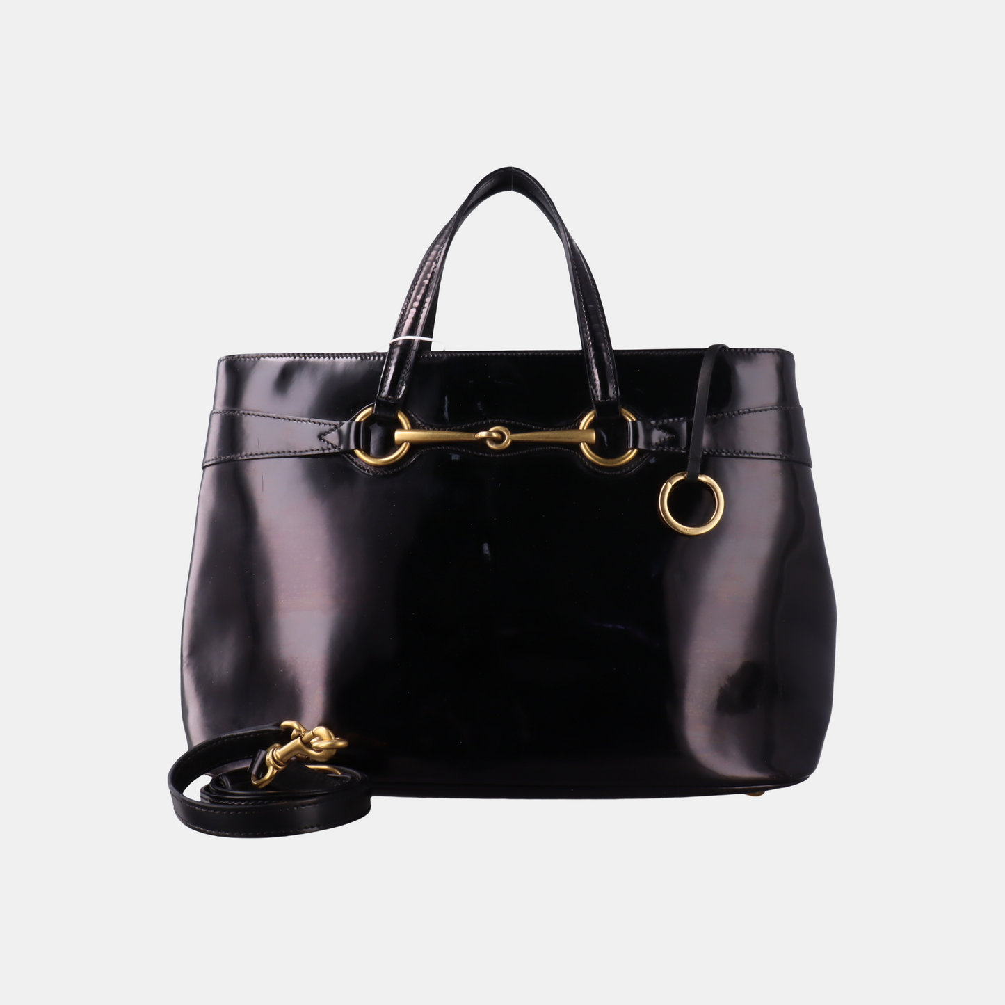 GUCCI Horsebit 1955 Black Patent Leather Saddle Bag Crossbody Bag Tote Bag Golden hardware Removable shoulder strap-(SKU)-933334082