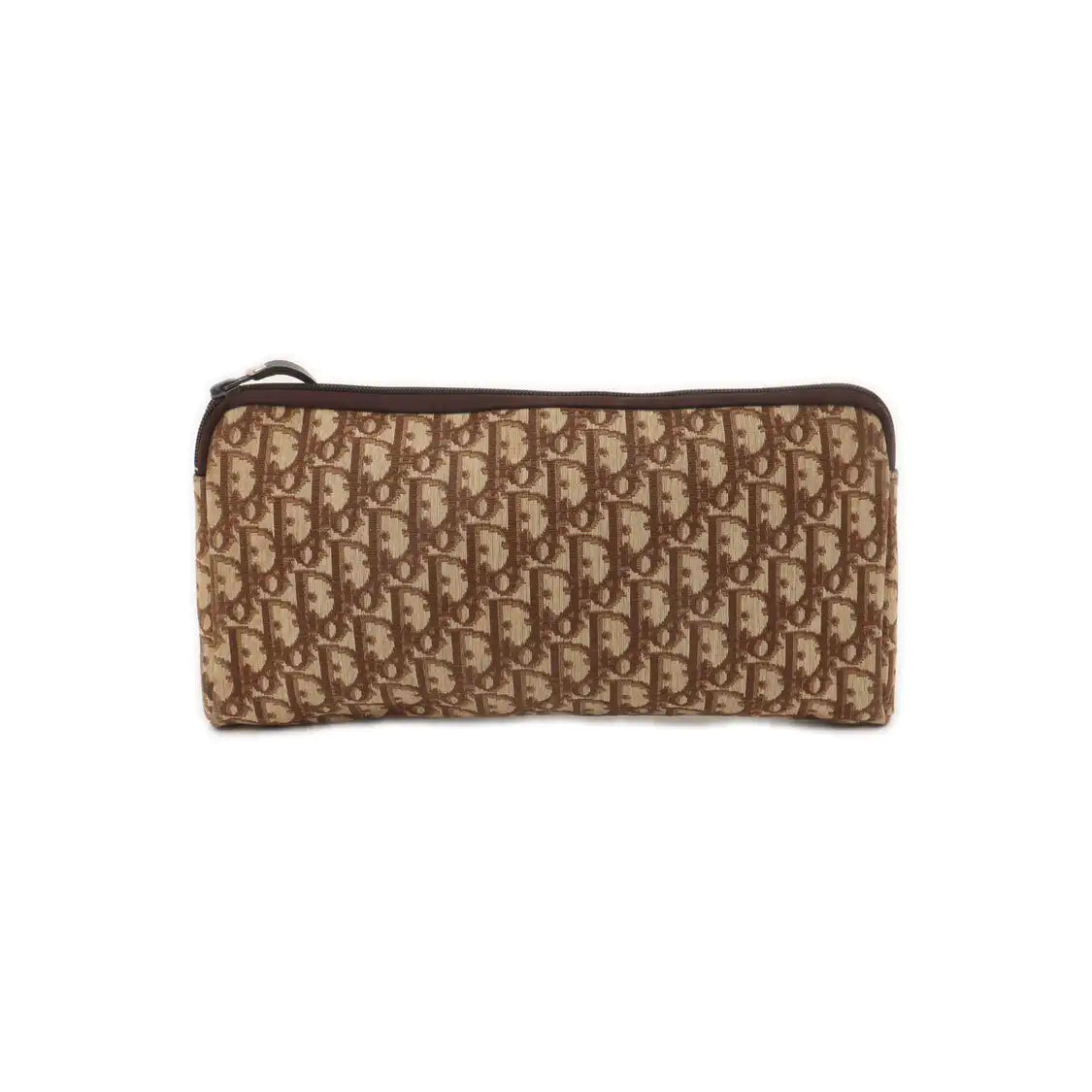 DIOR Khaki Canvas Monogrammed Floral Clutch Brown Hardware-(SKU)-939778735