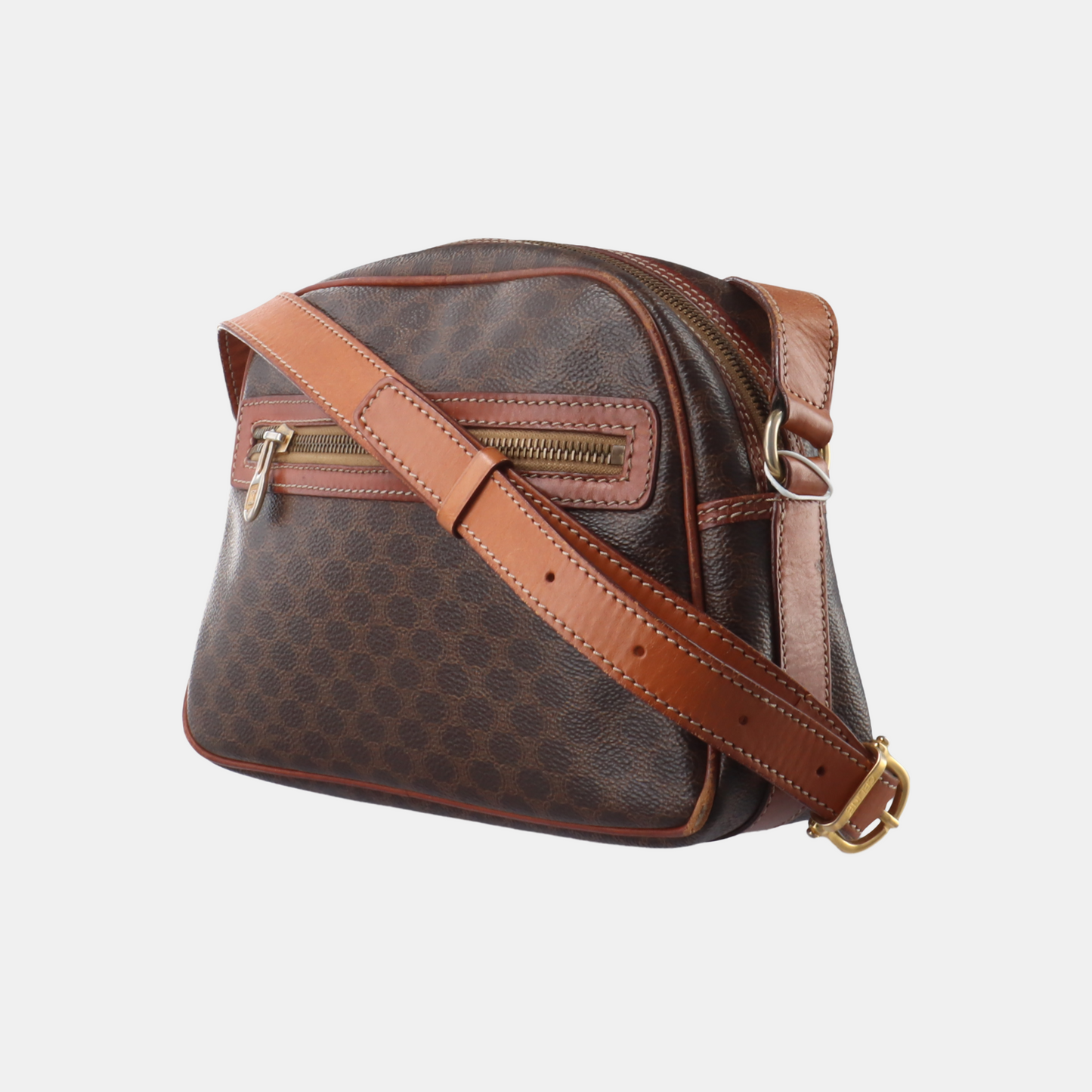 CELINE Brown Coated Canvas Triumph Gate Single Shoulder Crossbody Bag Golden hardware-(SKU)-14339227