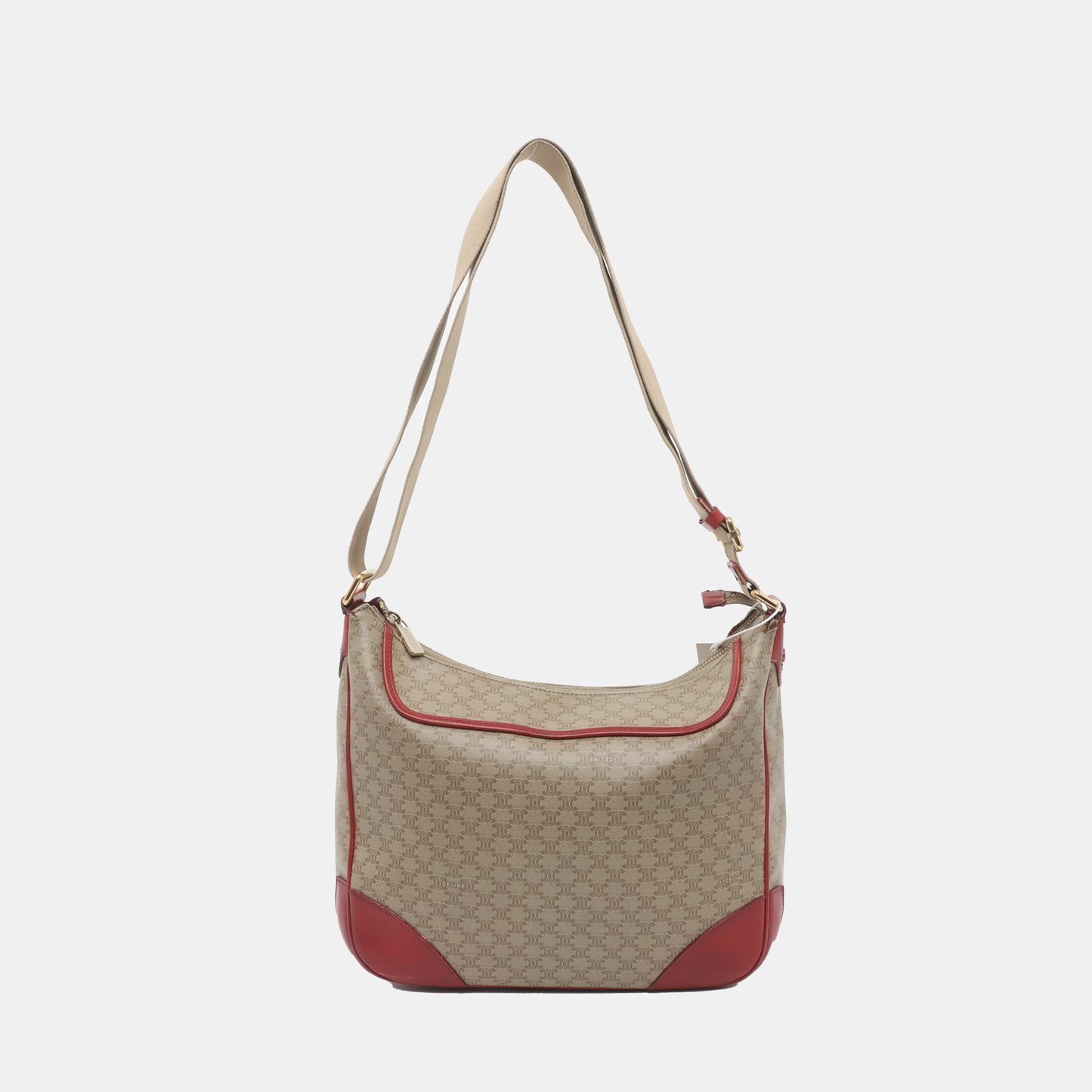 CELINE Khaki Coated Canvas Triumph Grained Shoulder Bag Handbag Golden hardware-(SKU)-936434494