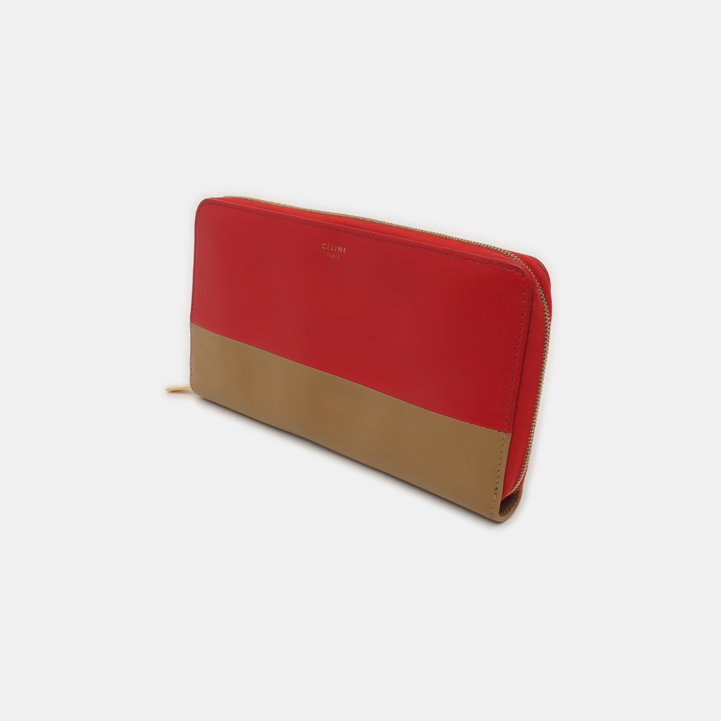 CELINE SOLO Red Leather Wallet Golden hardware-(SKU)-935679430