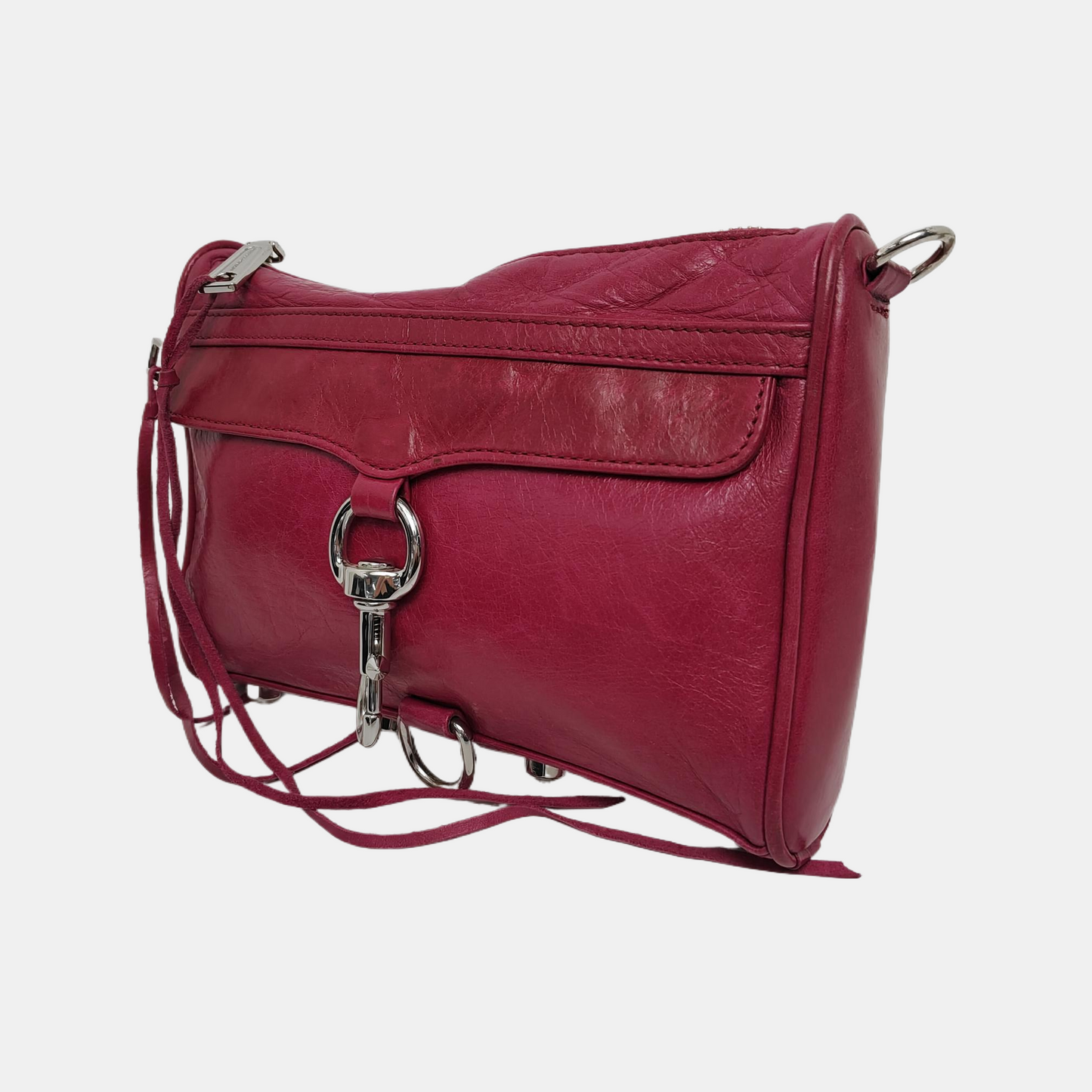 REBECCA MINKOFF M.A.C. Plum Red Cowhide Fringe Stud Single Shoulder Bag Crossbody Bag Silver Hardware Removable shoulder strap-(SKU)-943784602