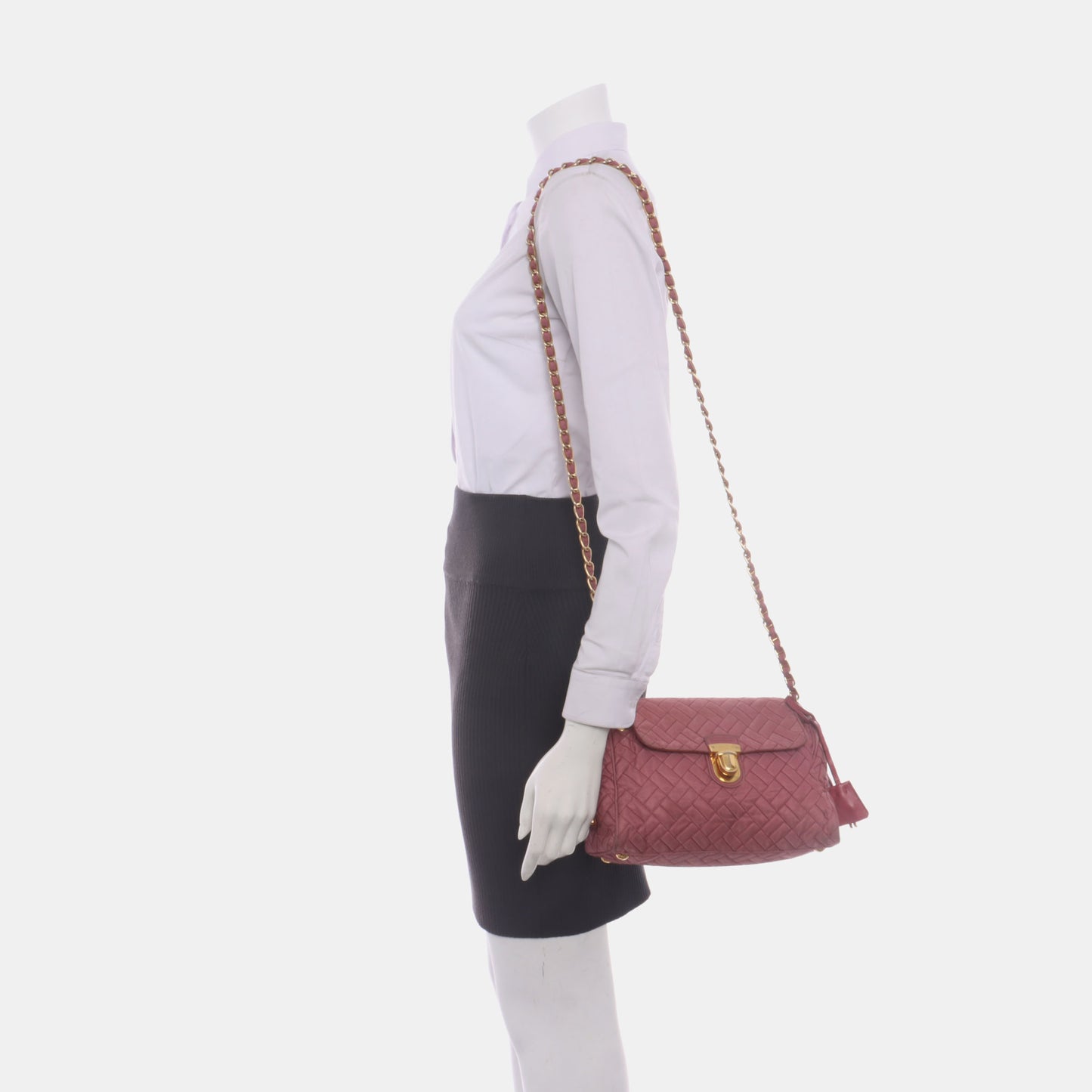 PRADA Pink Fabric Quilted Tassel Crossbody Bag Golden hardware-(SKU)-932708784