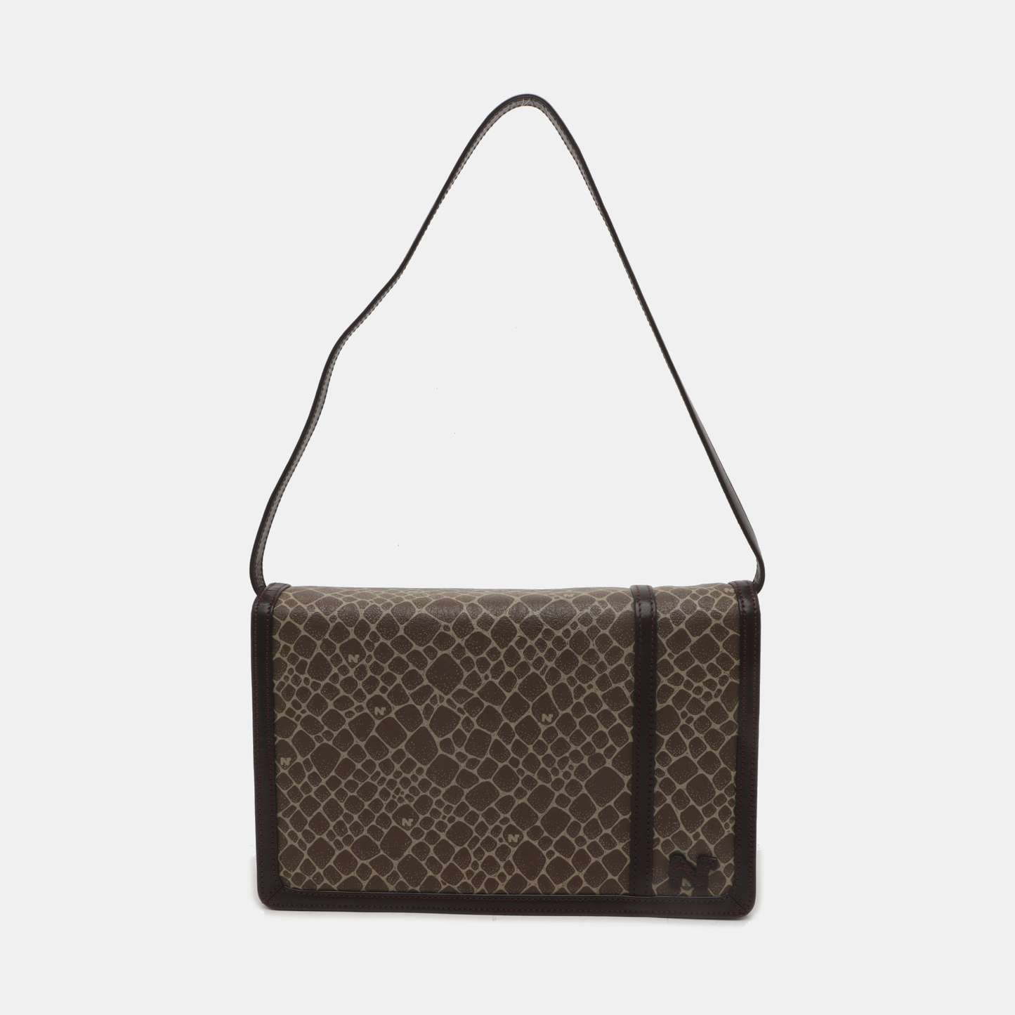 NINA RICCI Khaki Coated Fabric Monogram Single Shoulder Bag Handbag Golden hardware Removable shoulder strap-(SKU)-935601864