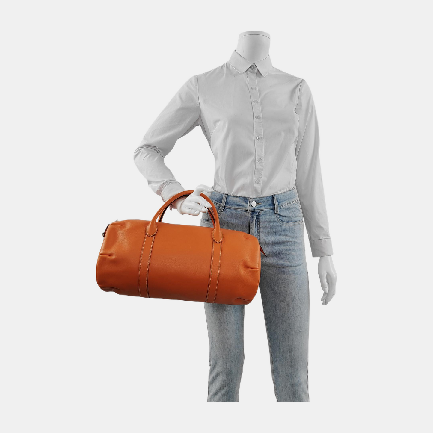HERMÈS Voyage Polochon Orange Evercolor Calfskin Handbag Golden Hardware 🄽-(SKU)-943397886