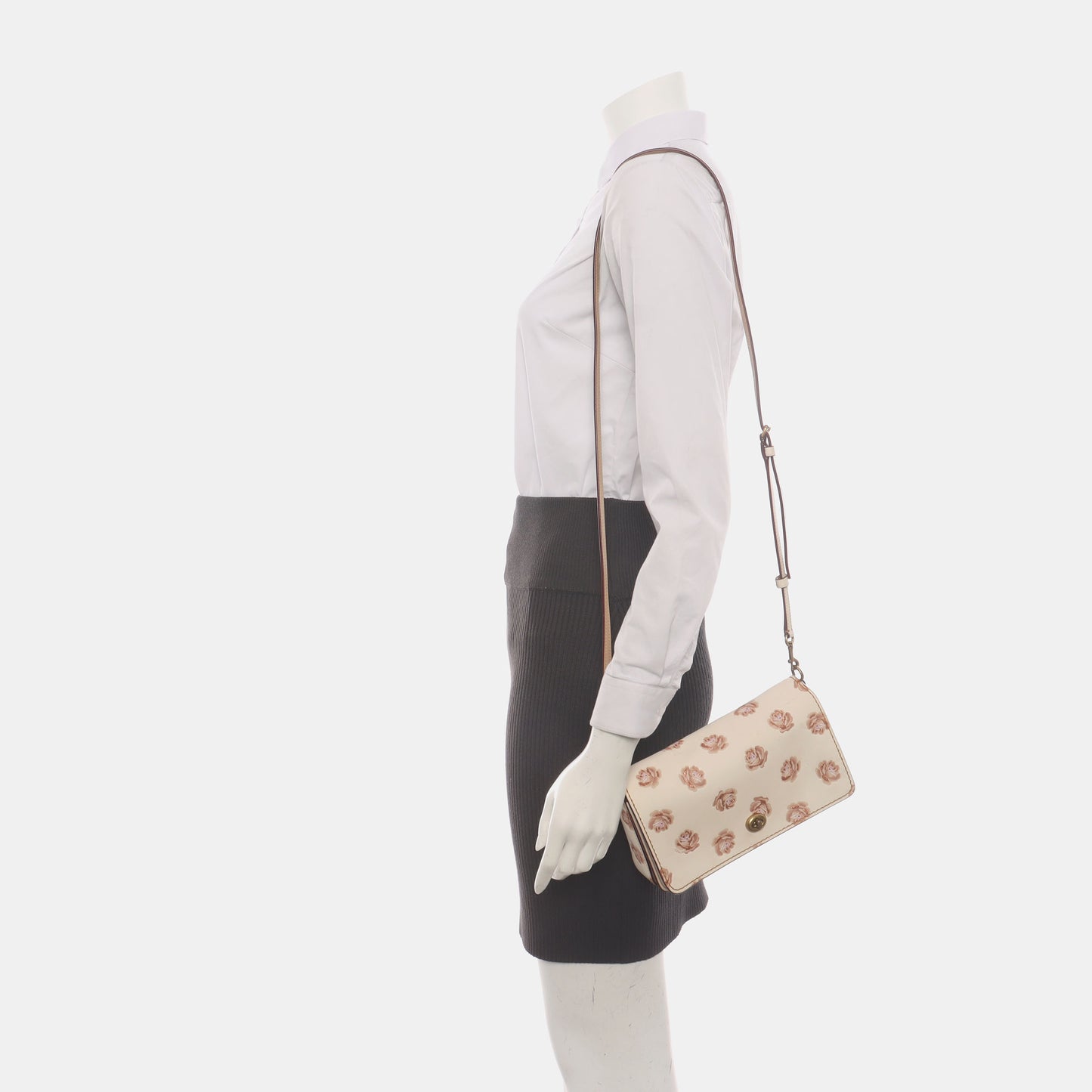 COACH DINKY Medium size White Leather Printed Sling Bag Golden hardware Removable shoulder strap-(SKU)-937355790