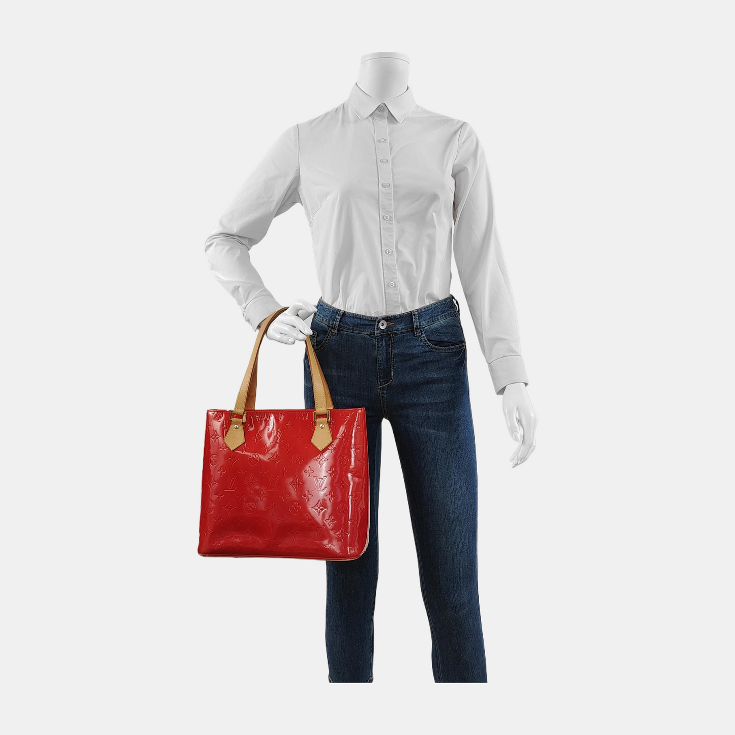 LOUIS VUITTON HOUSTON Red Lacquered Leather Texture Handbag Shoulder Bag Golden hardware Vintage model-(SKU)-943924336