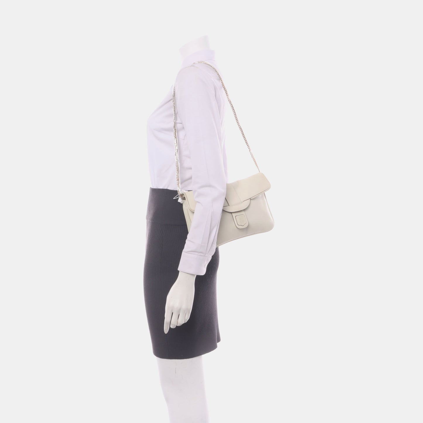 CELINE White Leather Single Shoulder Bag Golden hardware Removable shoulder strap-(SKU)-932491482